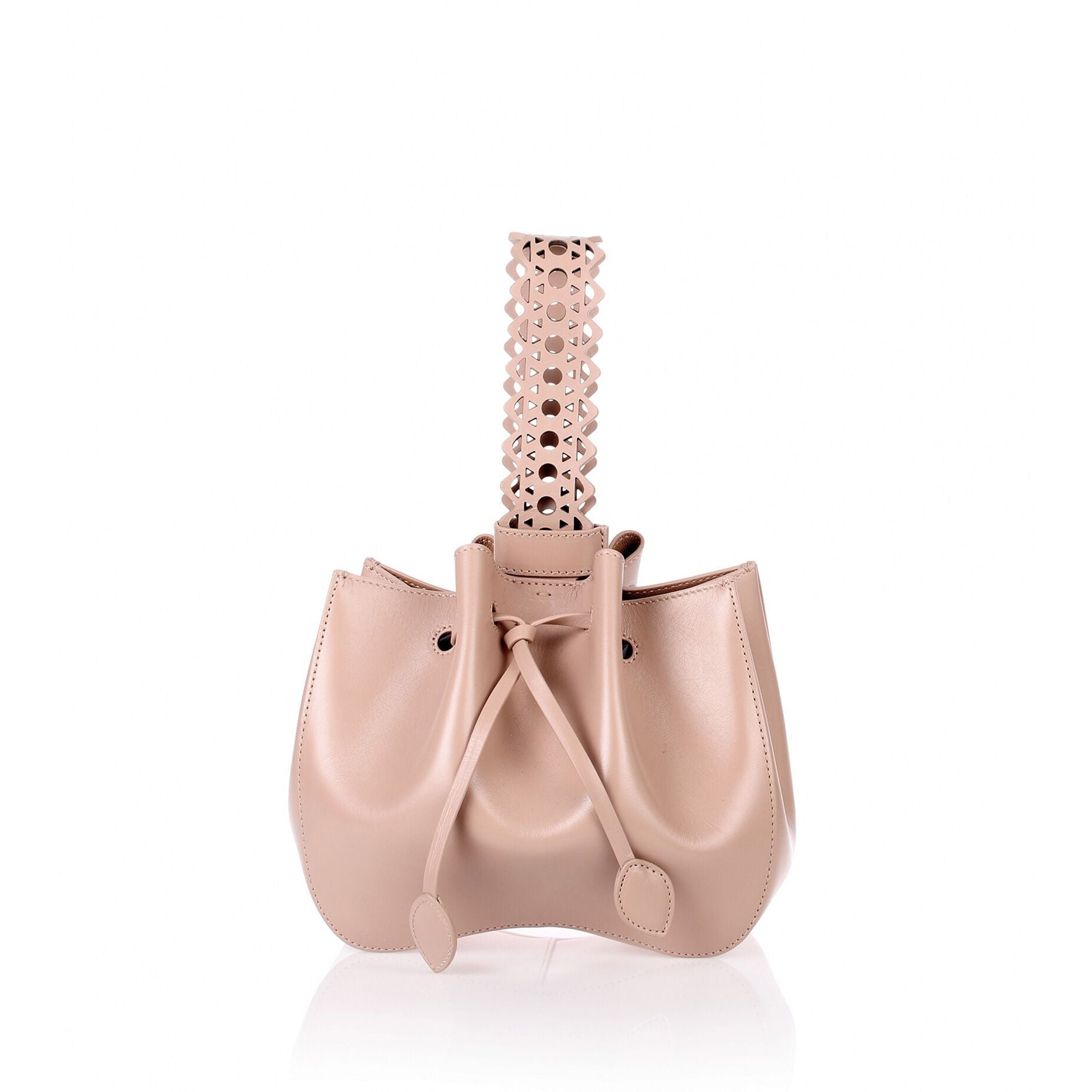Nude leather small bucket bag