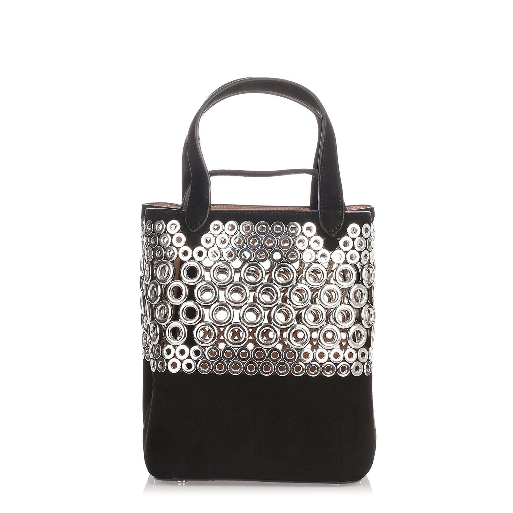 Black eyelet suede bag