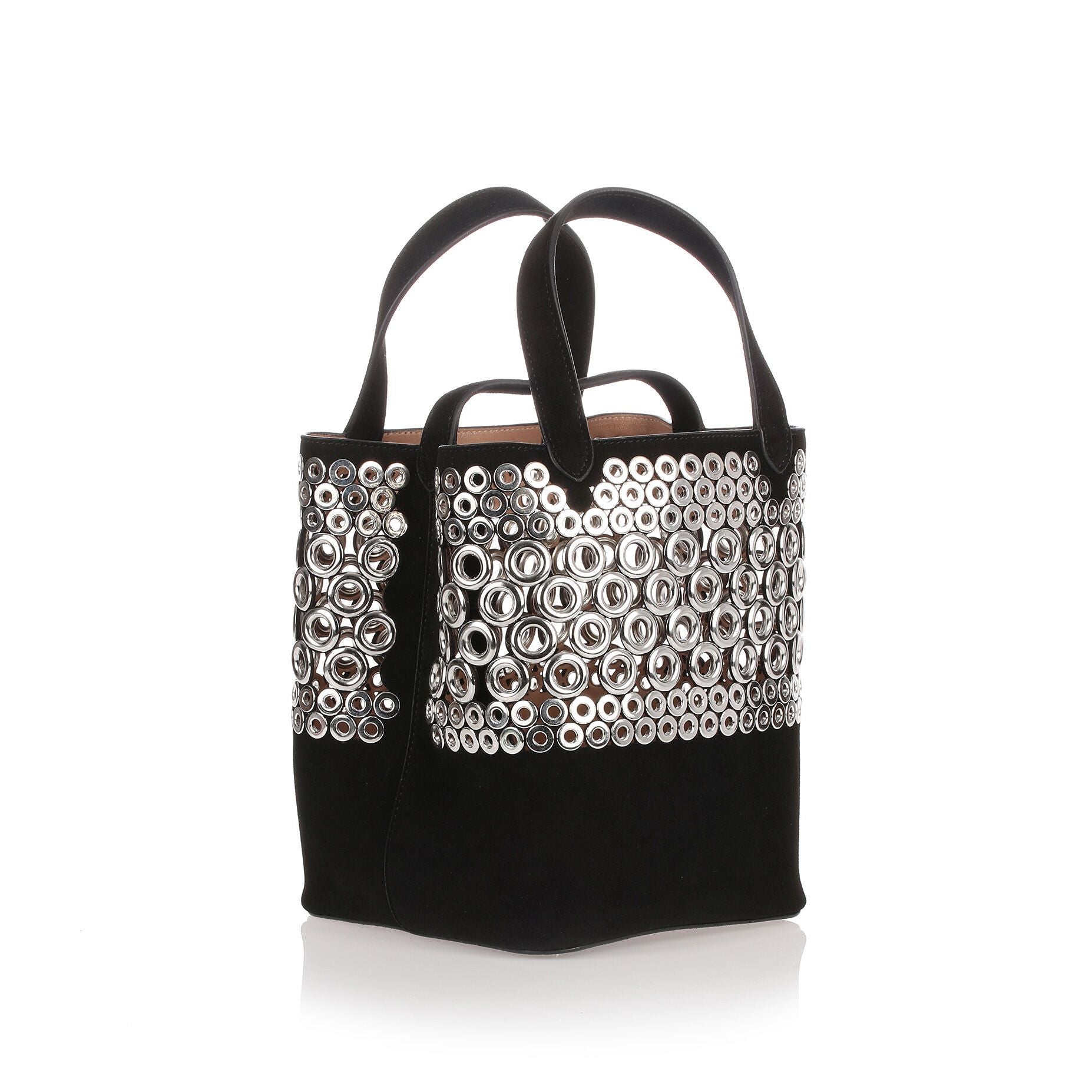 Black eyelet suede bag