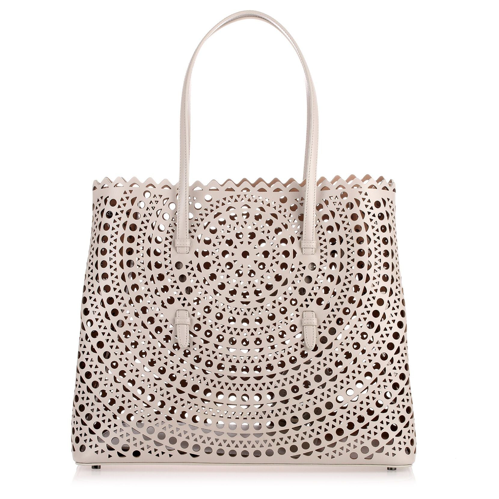 Pearl grey leather cut-out bag