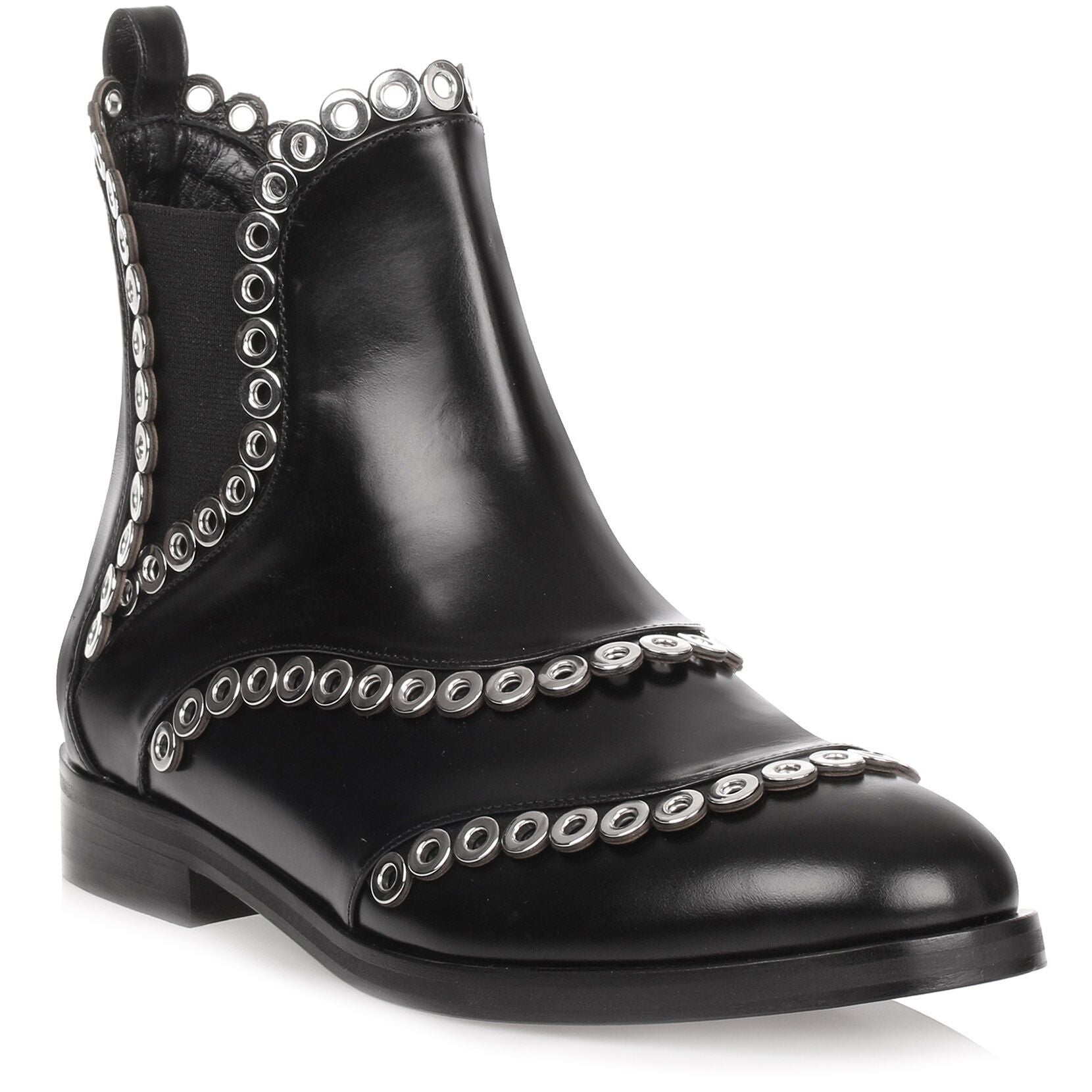 Black leather eyelet Chelsea boot