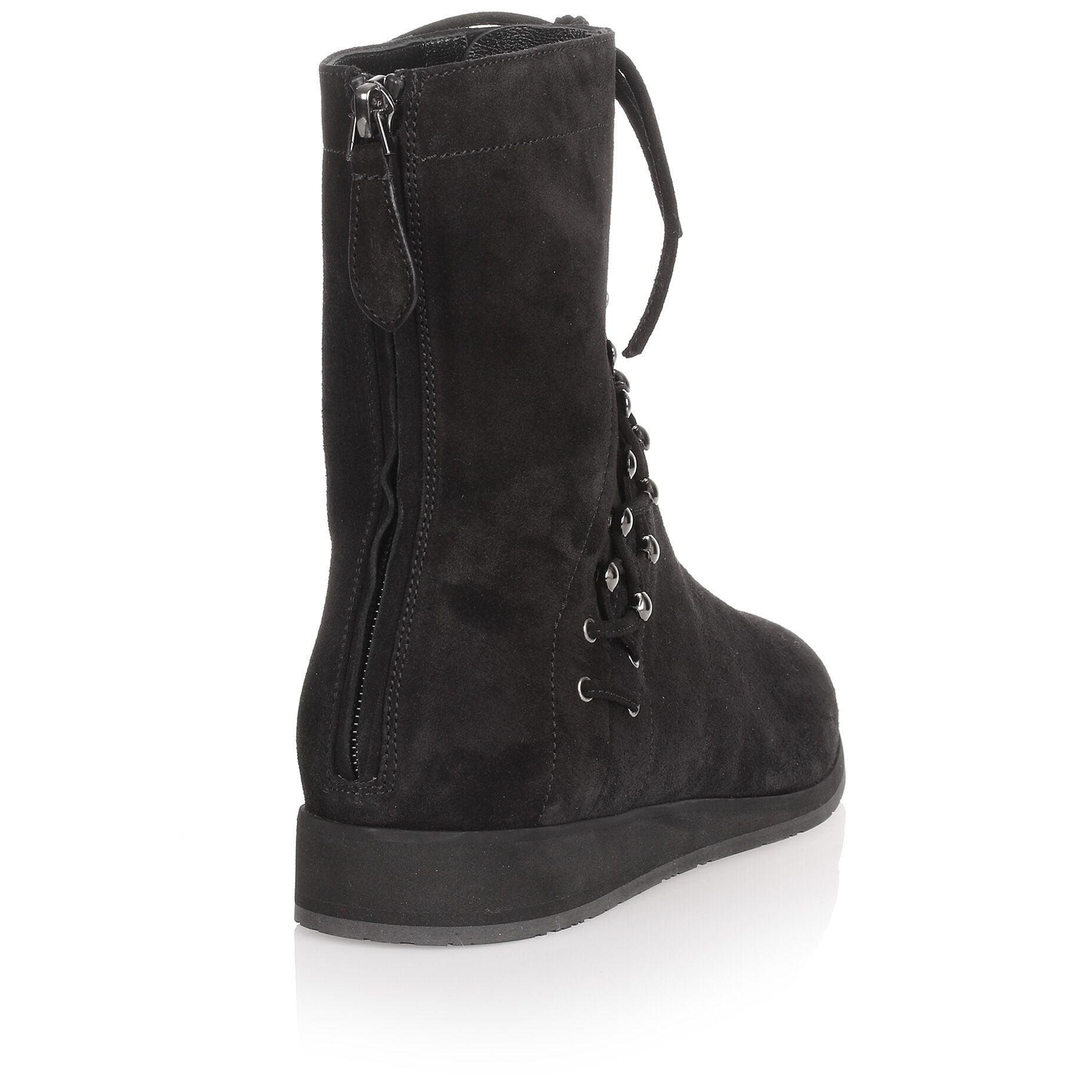 Black suede lace-up ankle boot