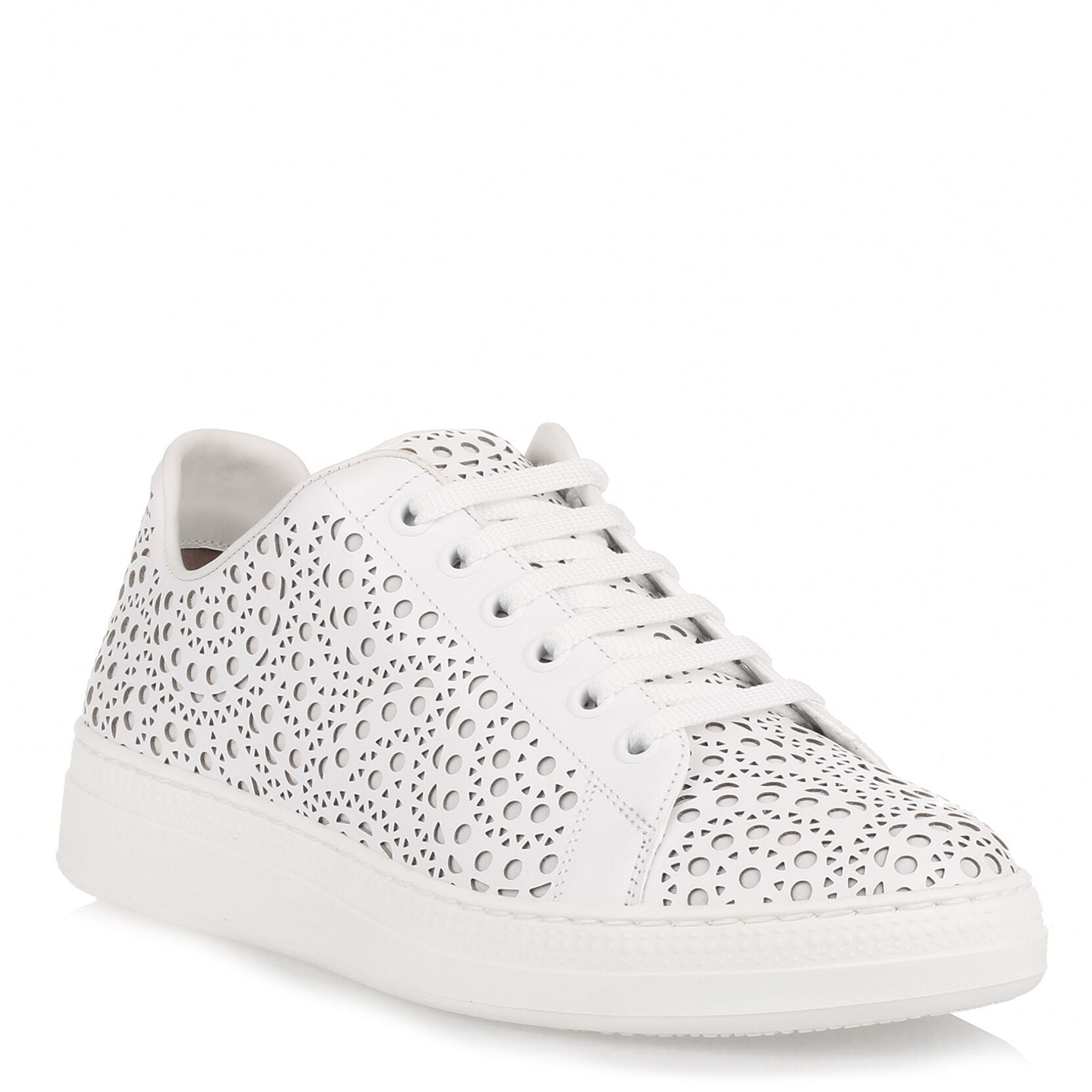 White leather laser-cut sneaker