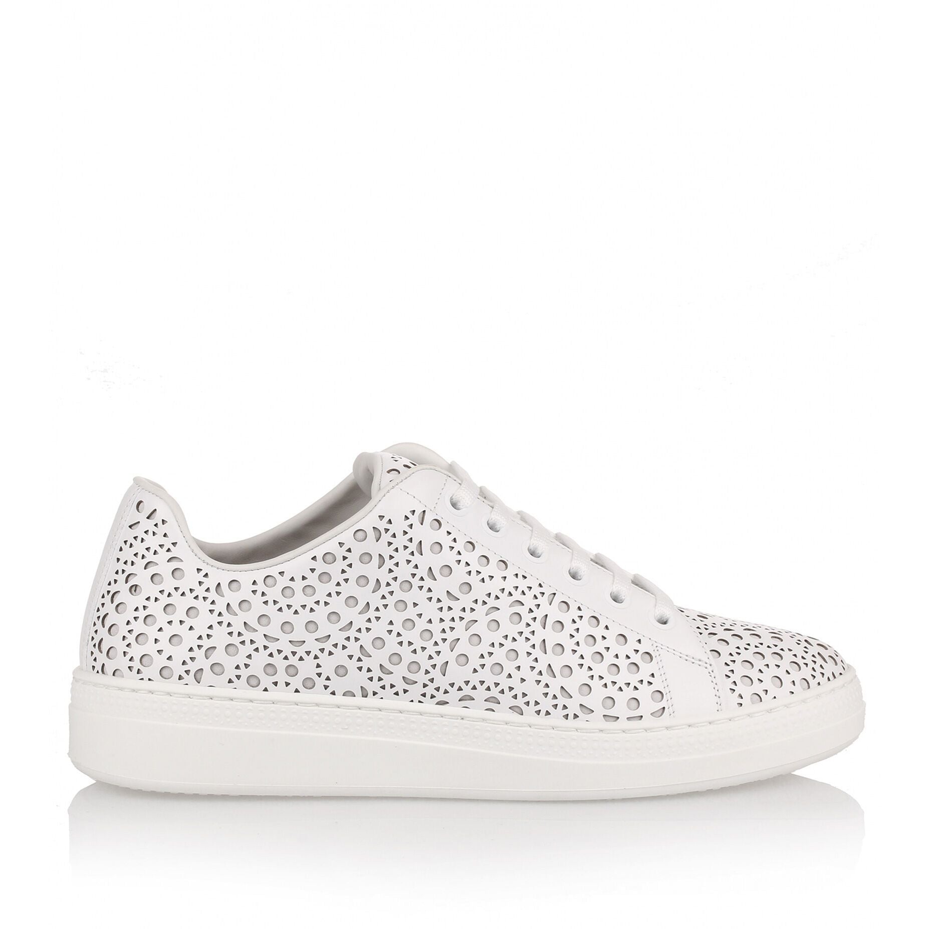 White leather laser-cut sneaker
