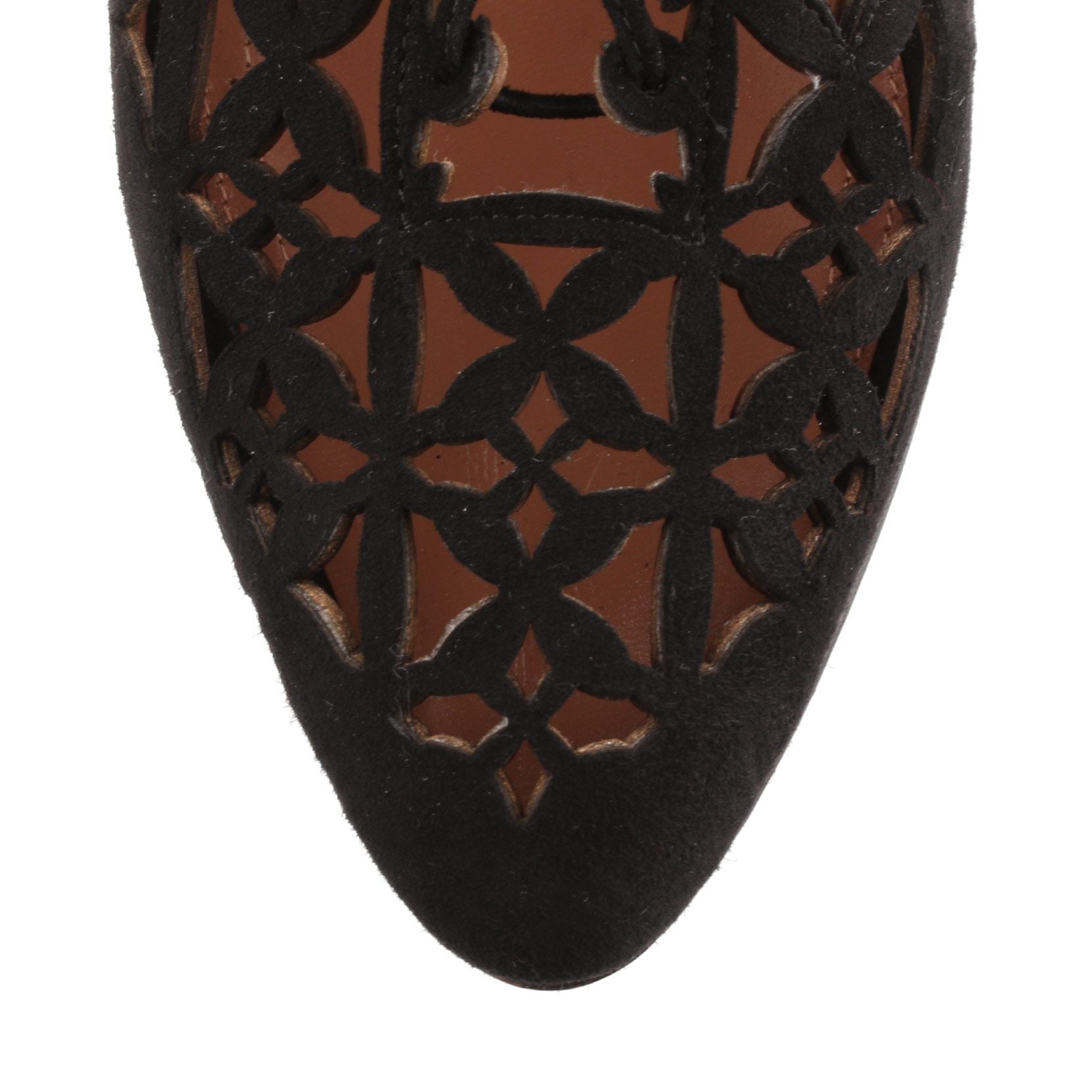 Black suede laser-cut bootie