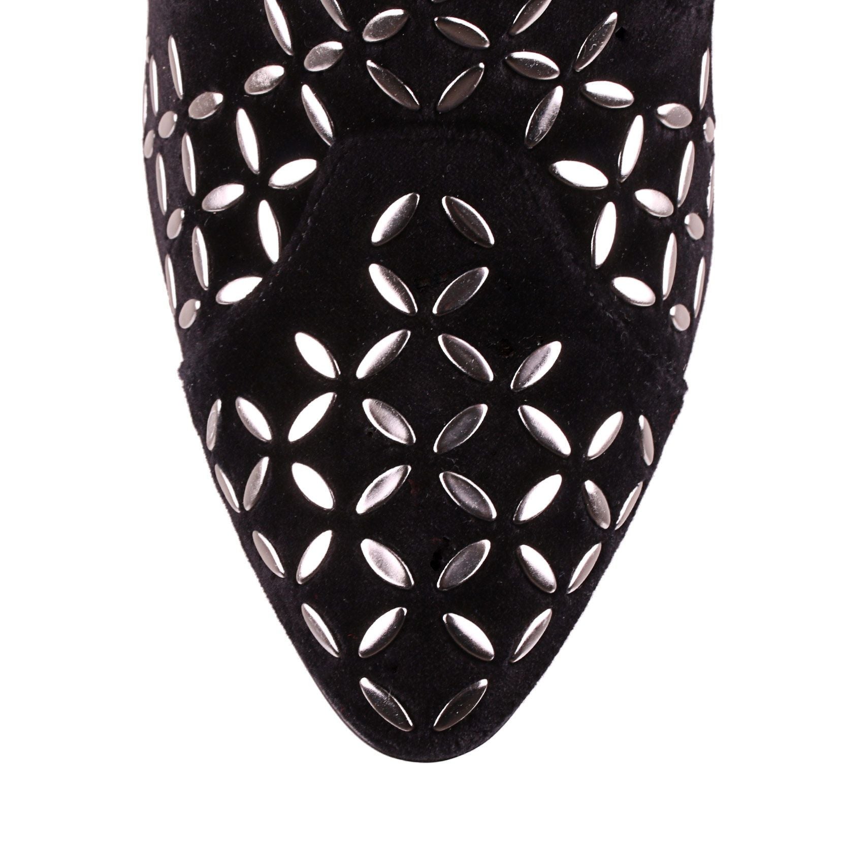 Black velvet studded chelsea boot