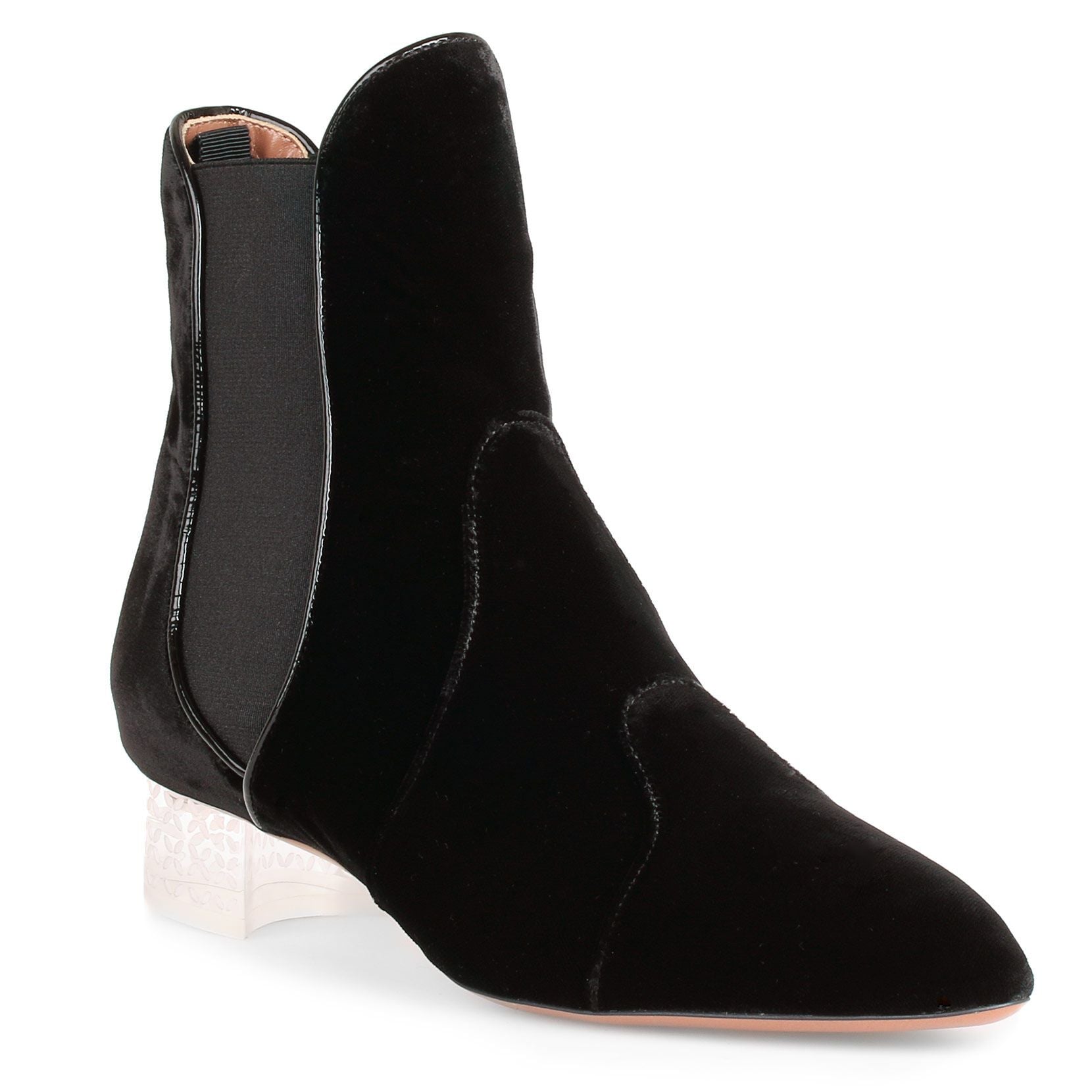 Black velvet plexi ankle boot