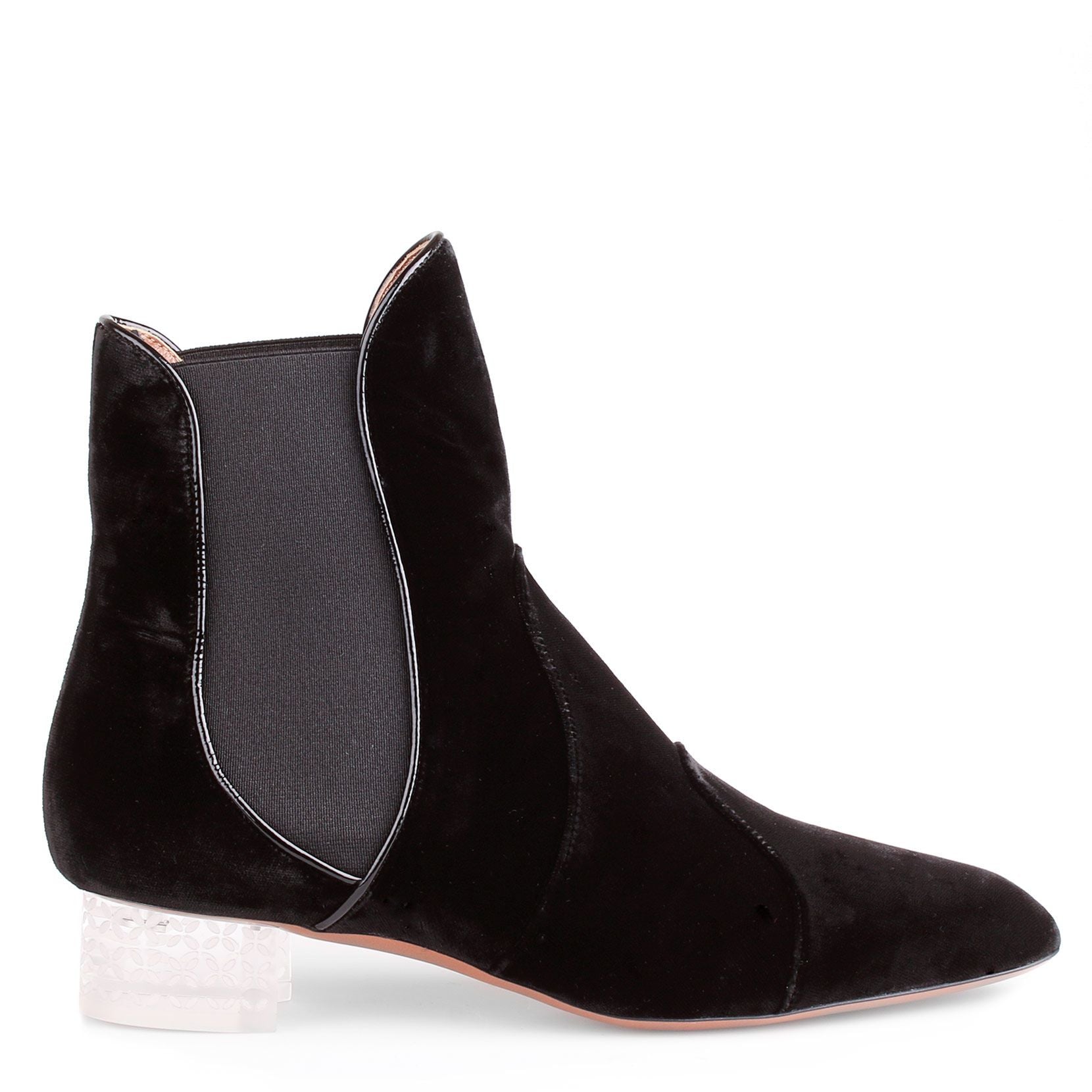 Black velvet plexi ankle boot