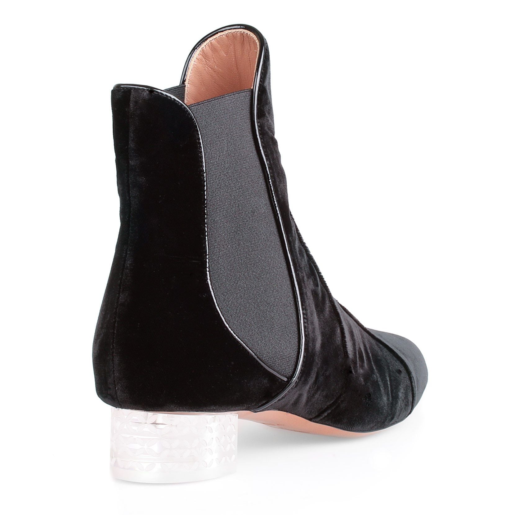 Black velvet plexi ankle boot