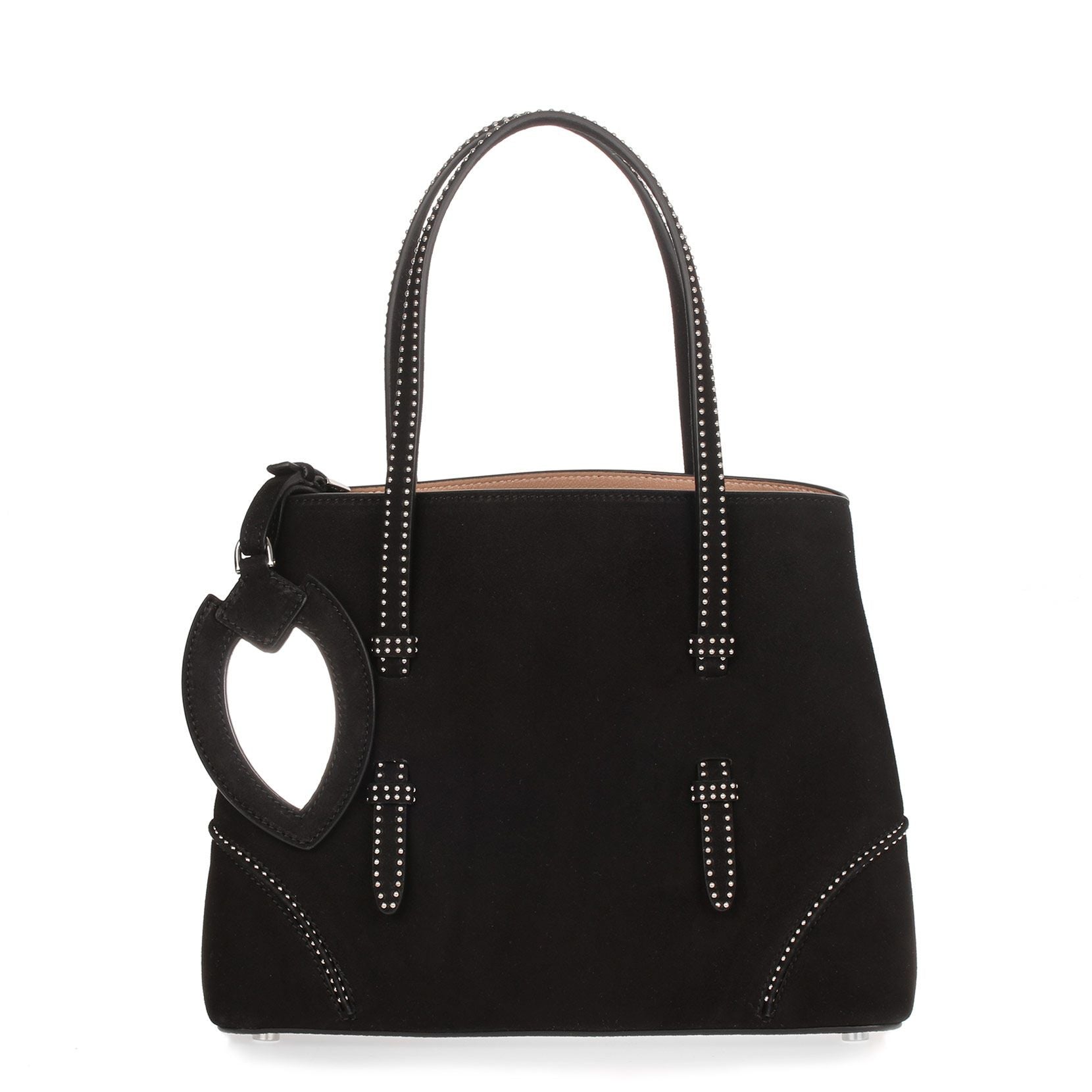 Black suede studded small tote
