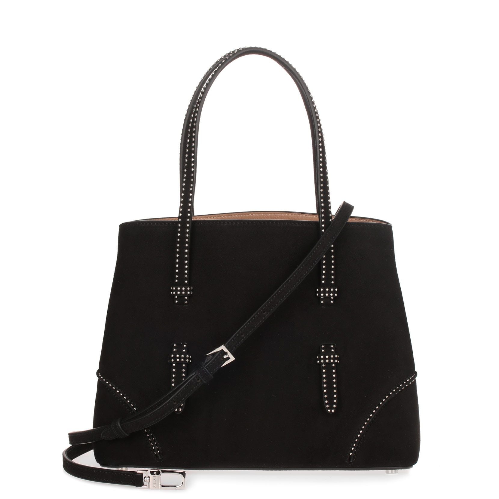 Black suede studded small tote
