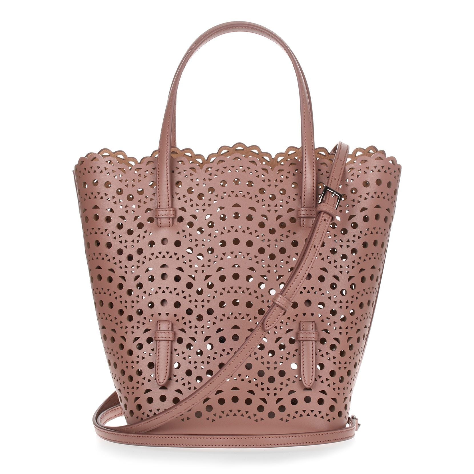 Tan leather laser-cut bag