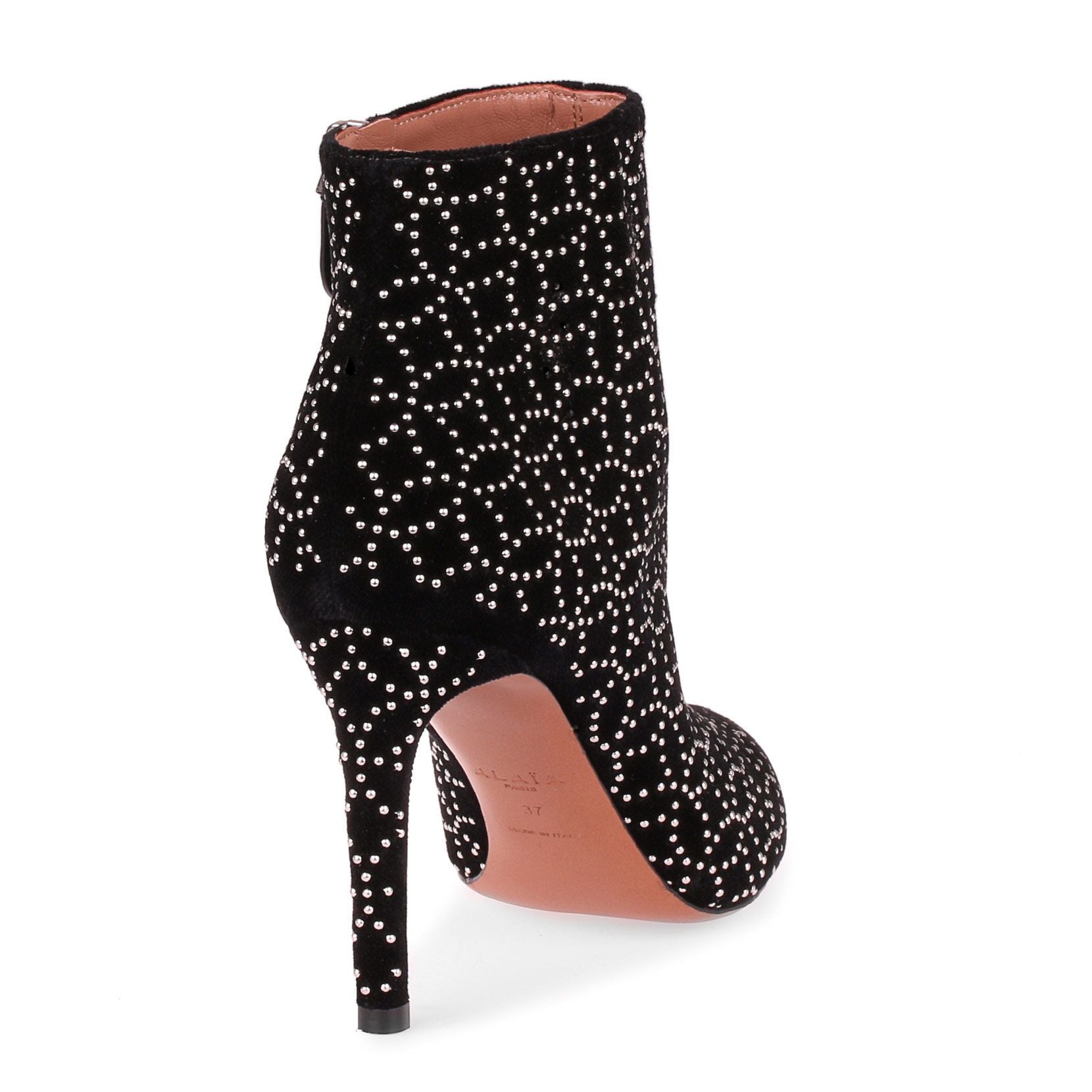 Black velvet studded ankle boot