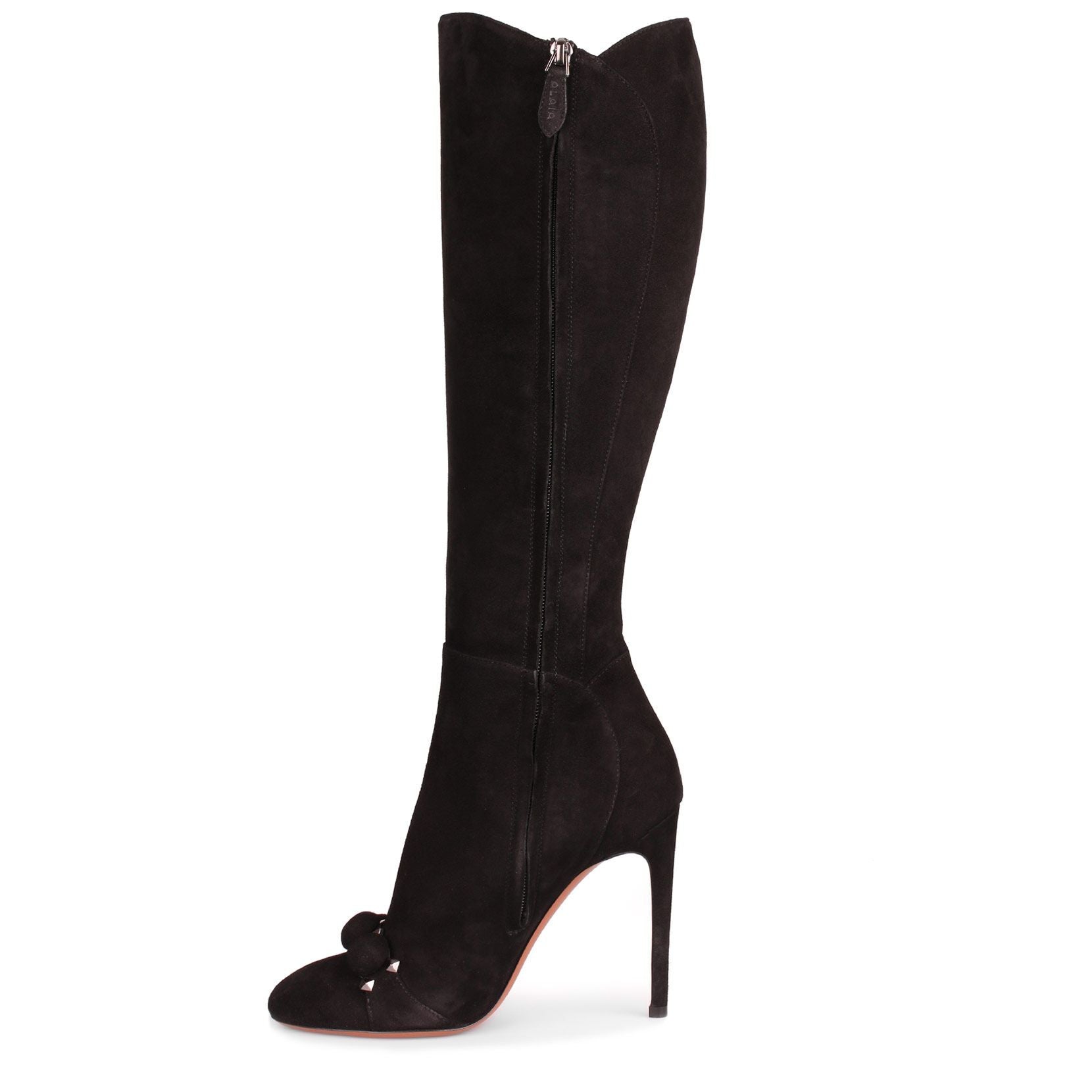 Black suede bombe knee boot