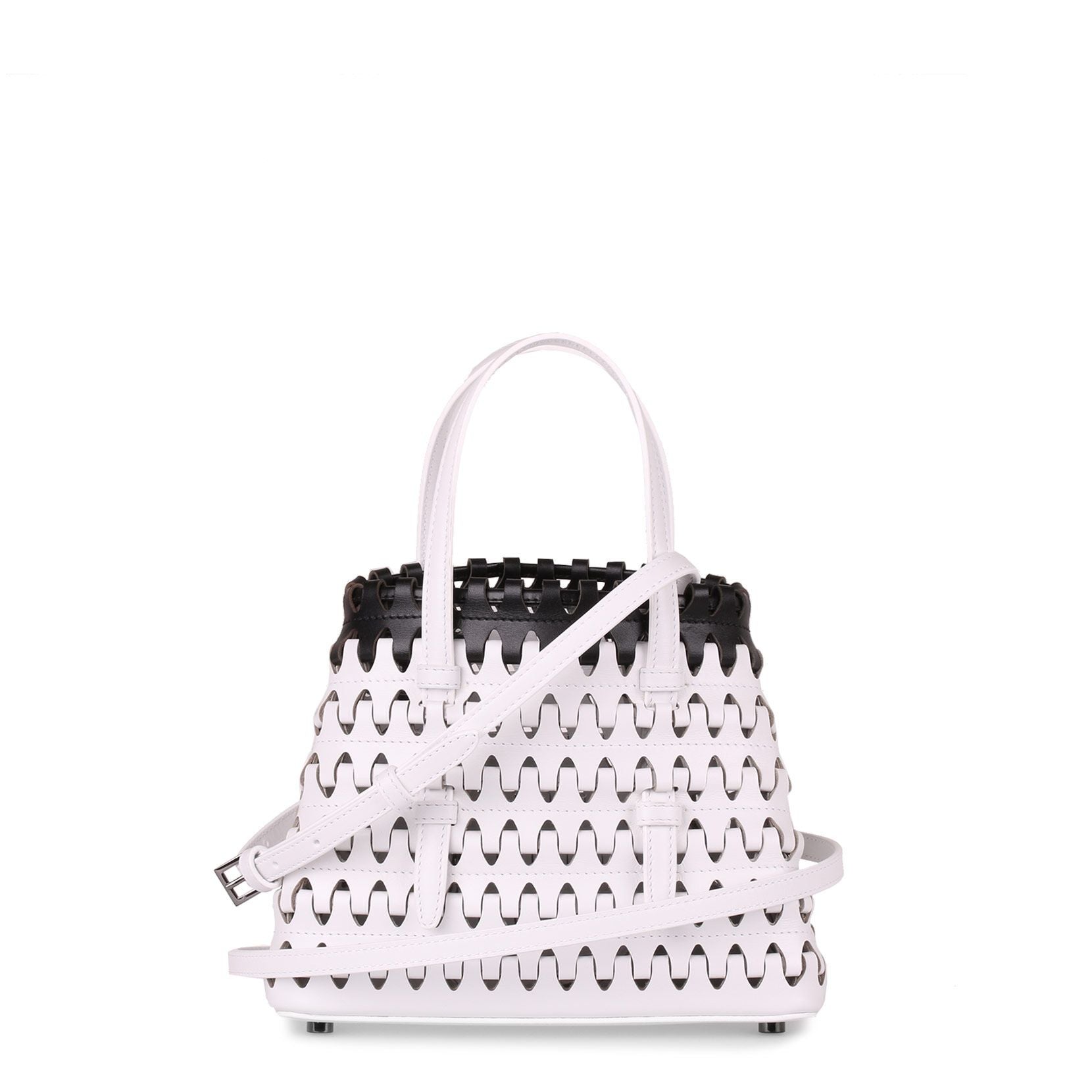 Monochrome leather laser-cut mini tote