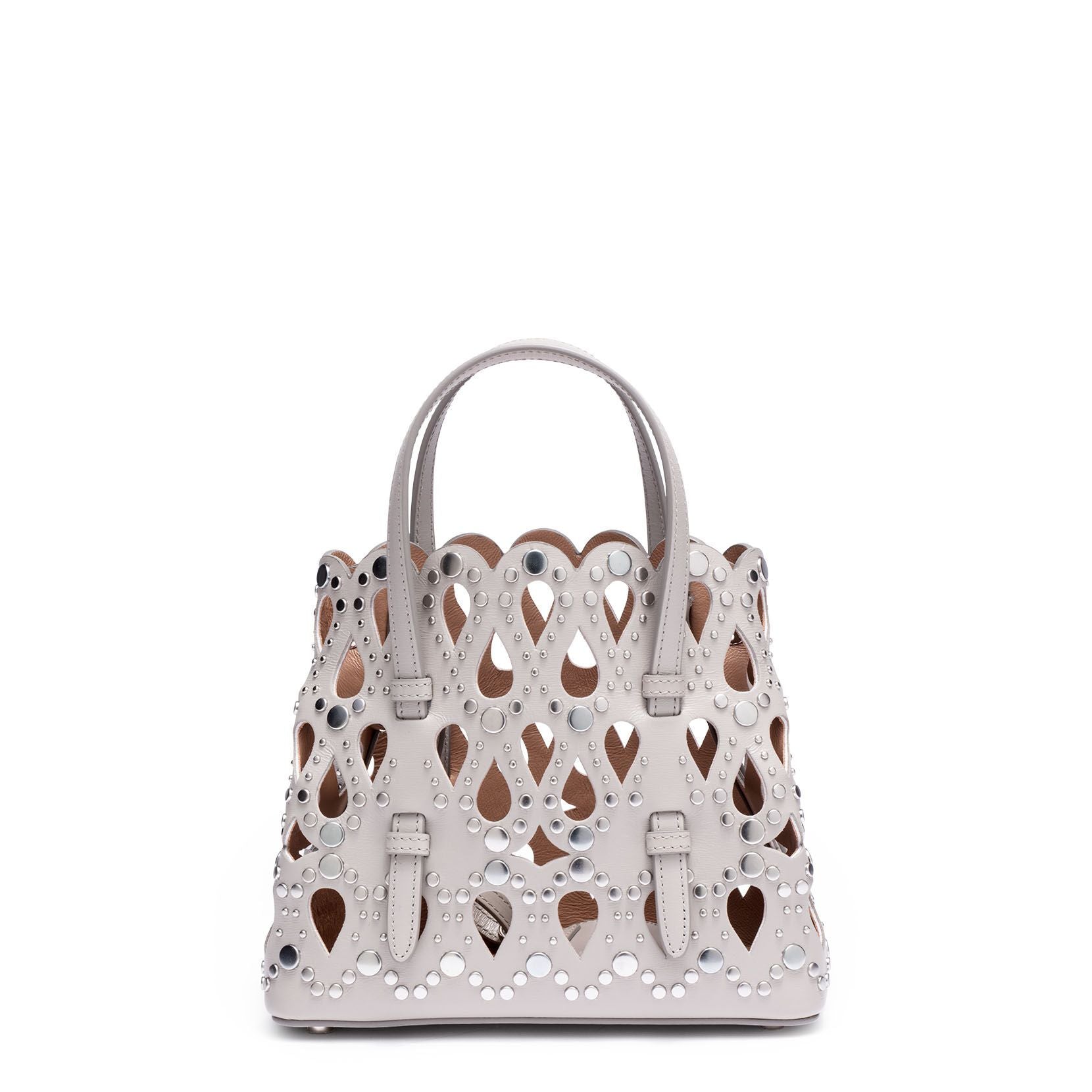 Grey leather studded mini tote