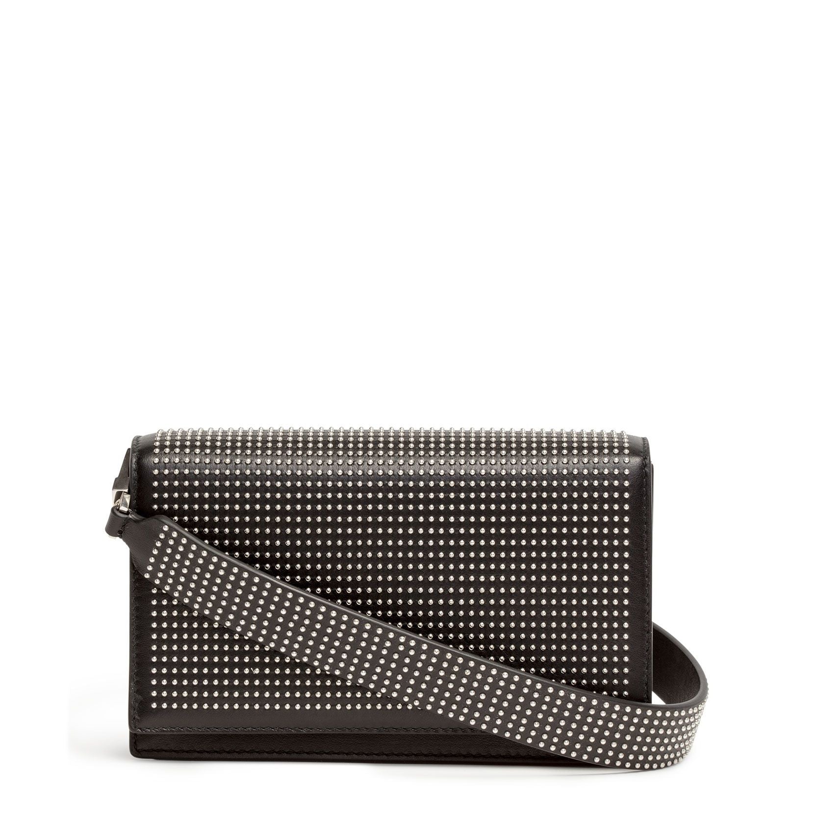 Black leather studded cross-body bag