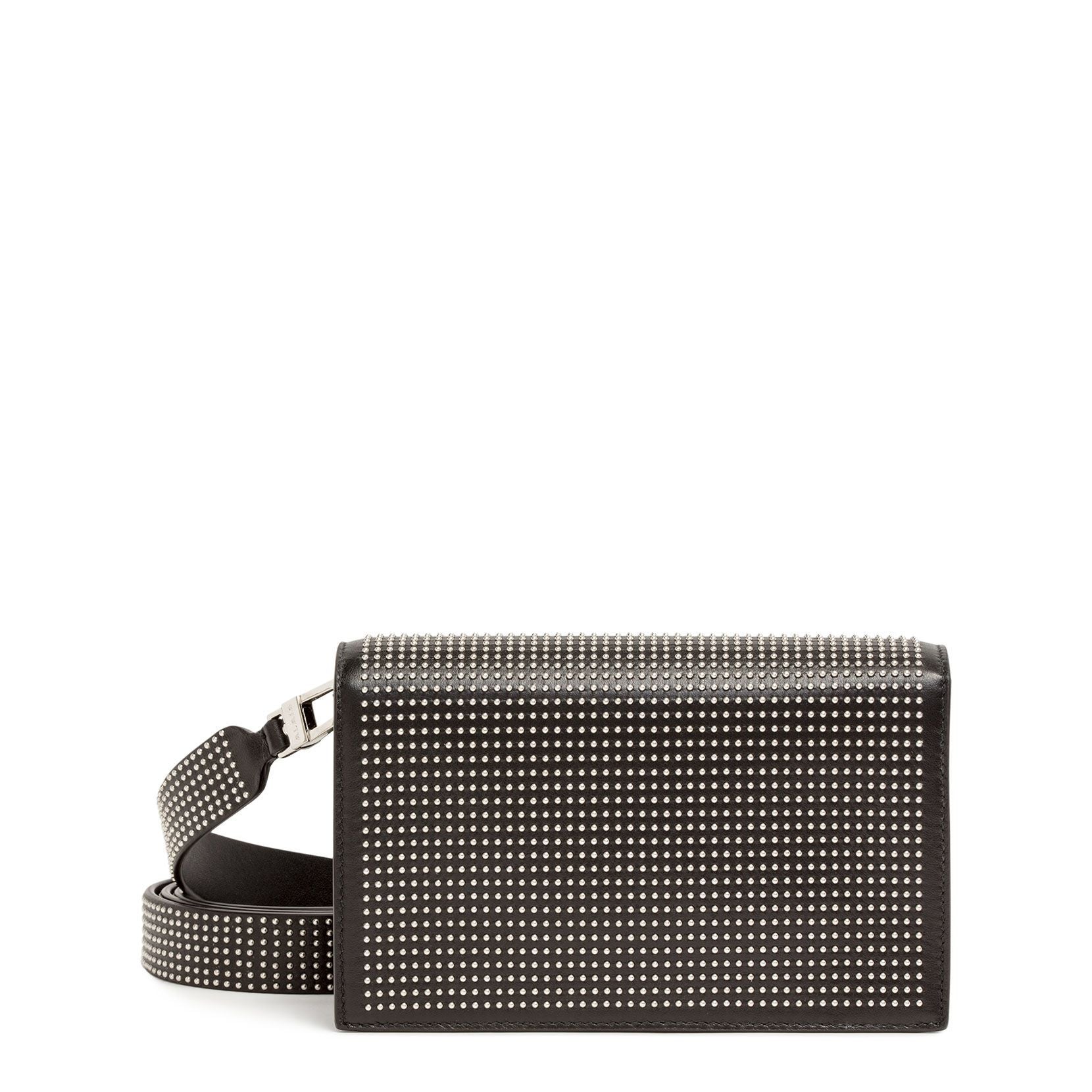 Black leather studded cross-body bag
