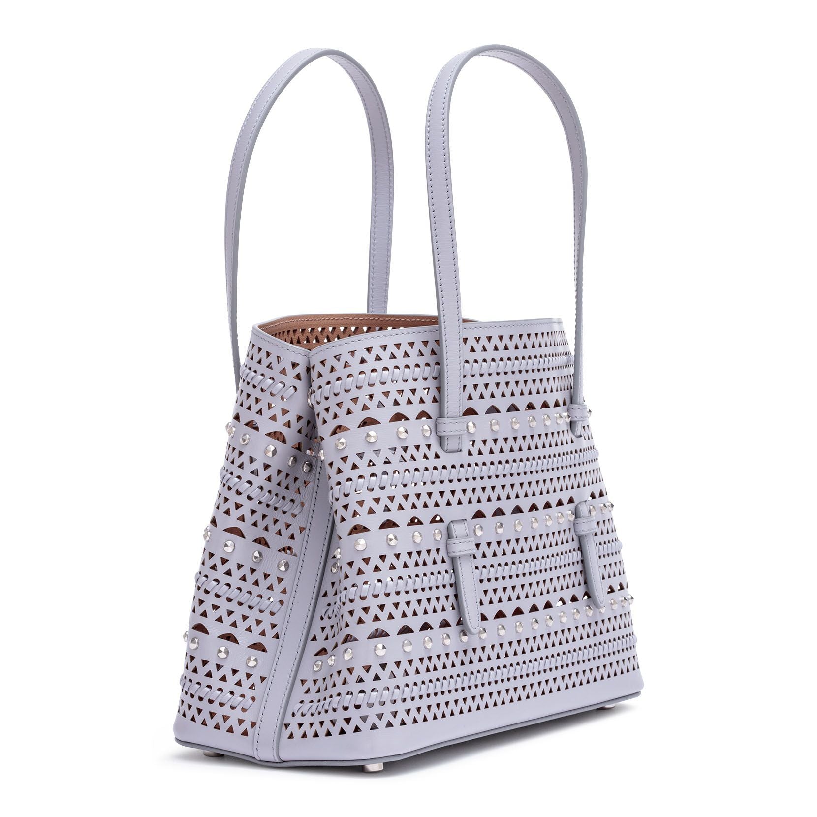Grey leather small laser-cut bag