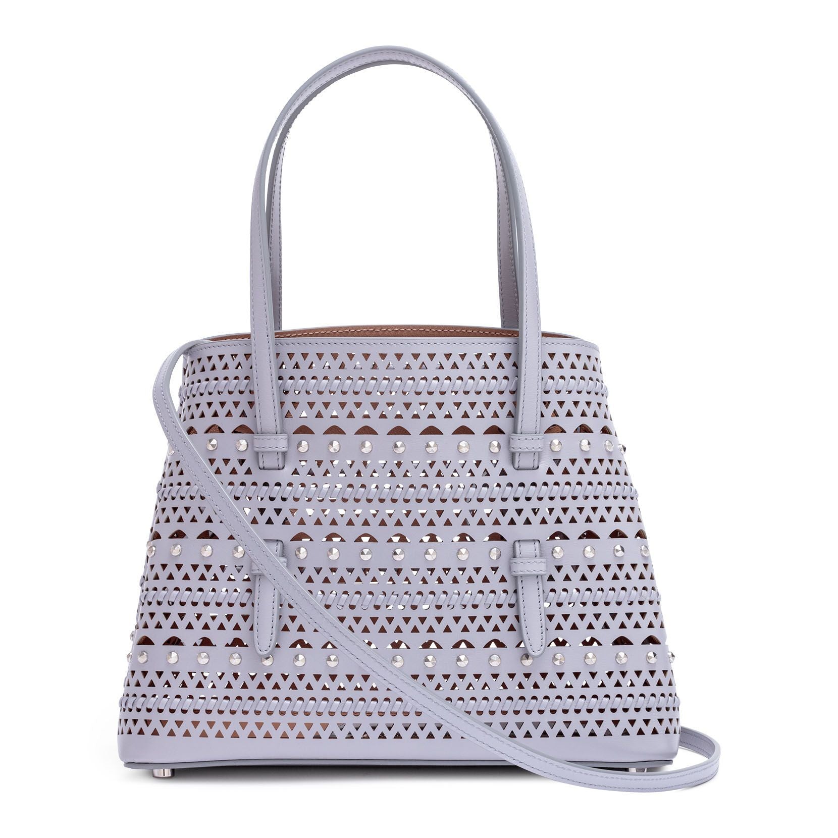 Grey leather small laser-cut bag