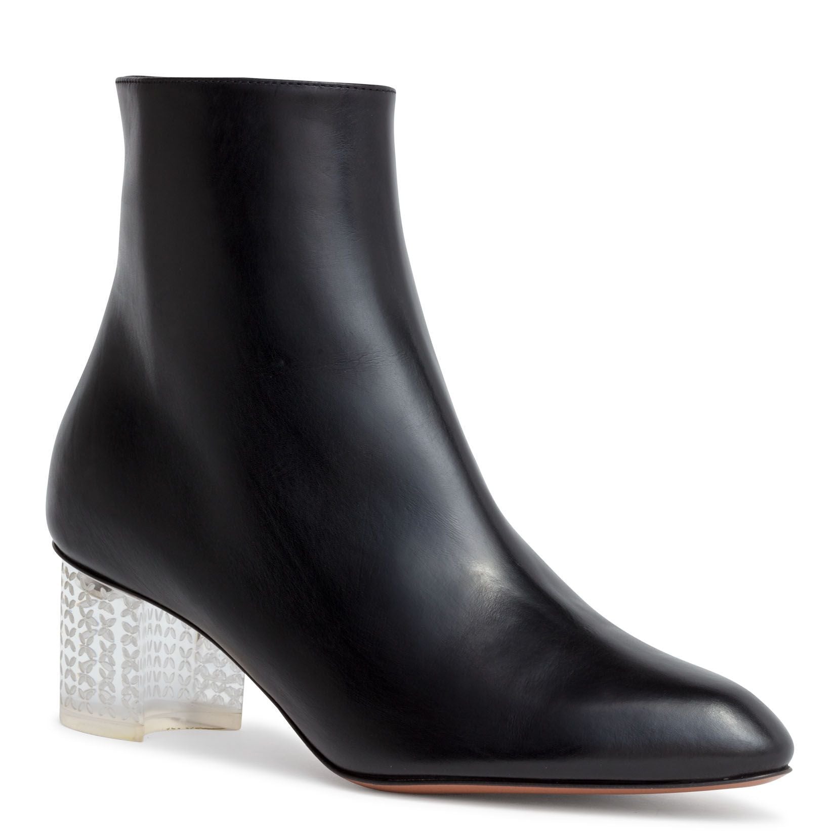 Black 50 leather plexi heel ankle boots