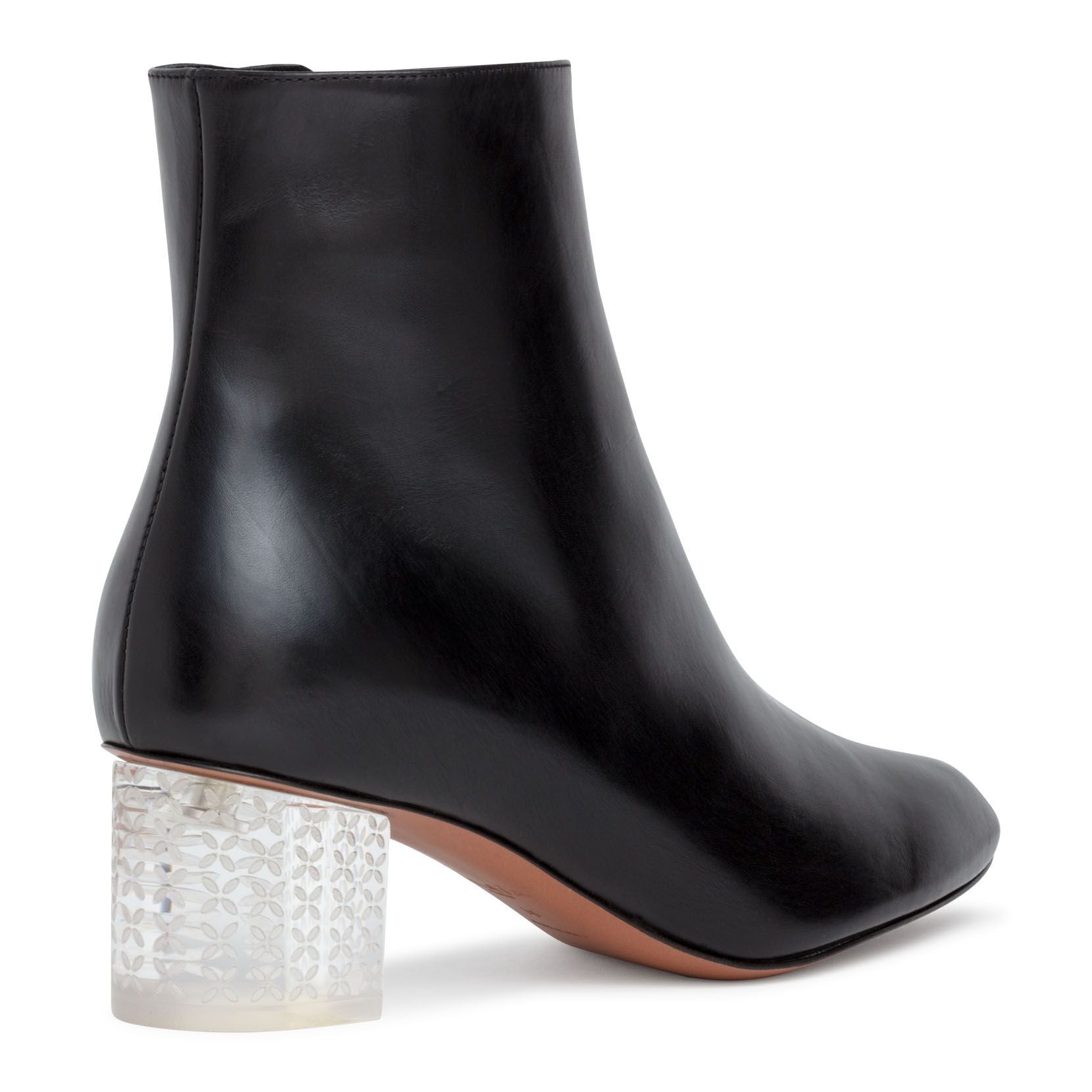 Black 50 leather plexi heel ankle boots