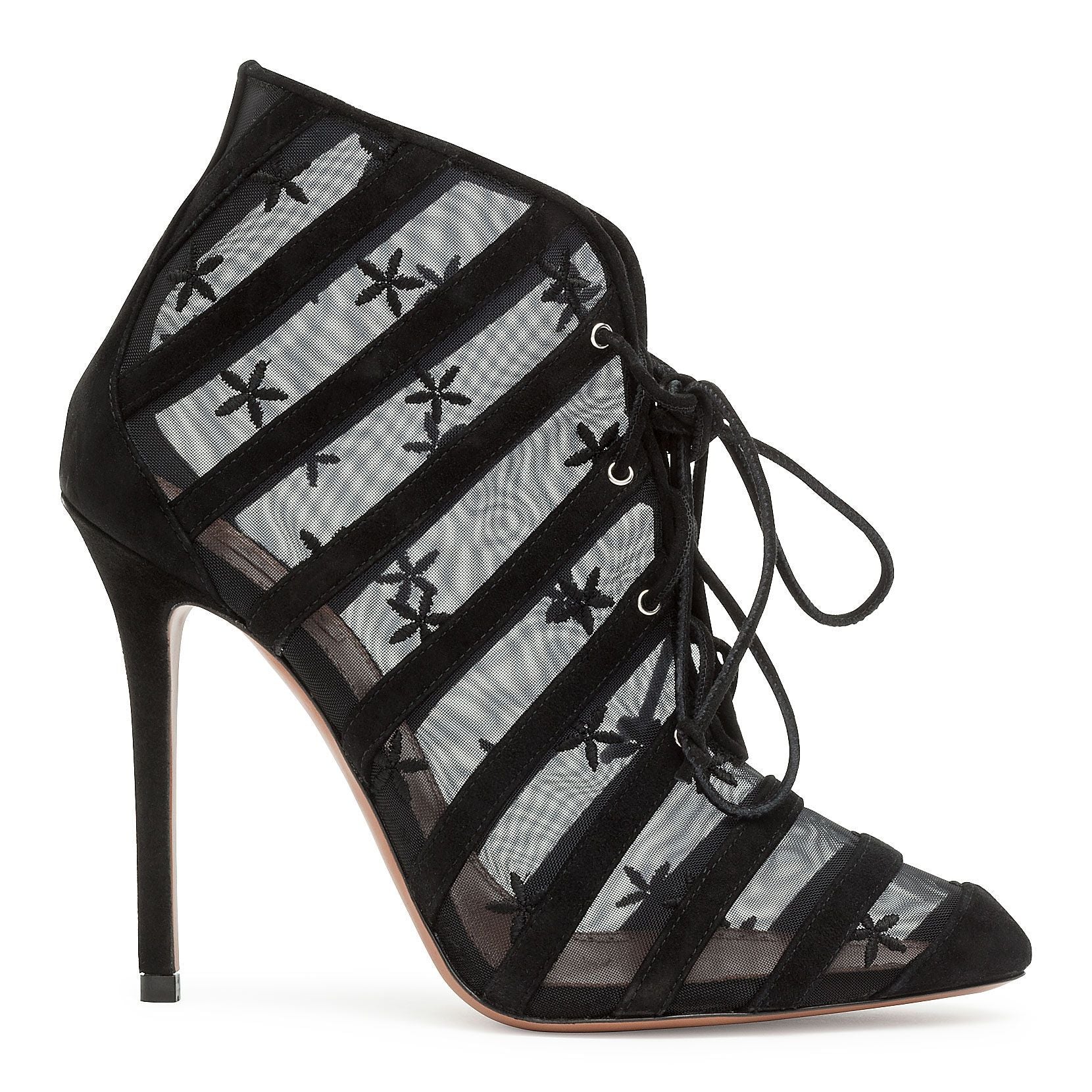 Black suede flower mesh ankle bboots