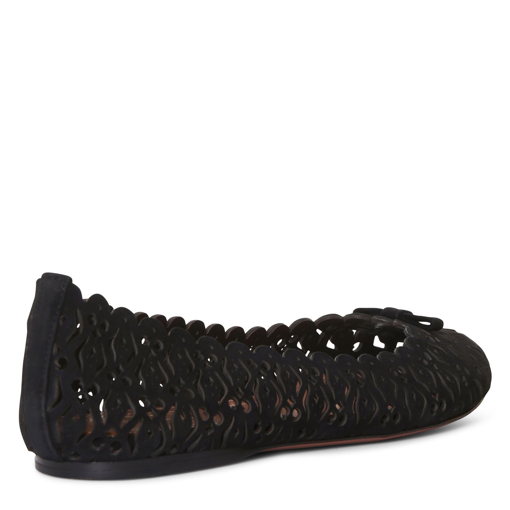 Black suede laser cut ballerinas