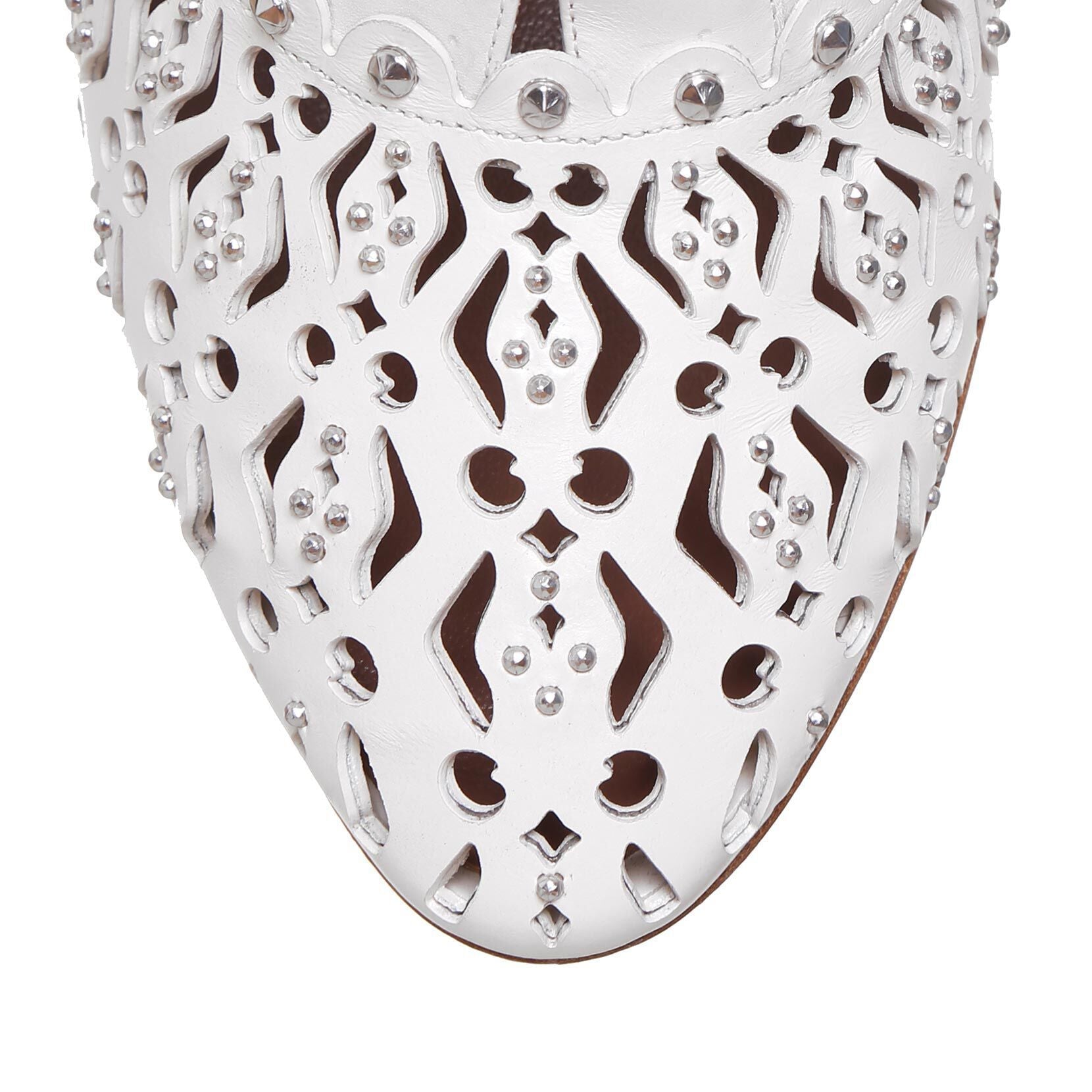 White laser cut lace-up ankle boots