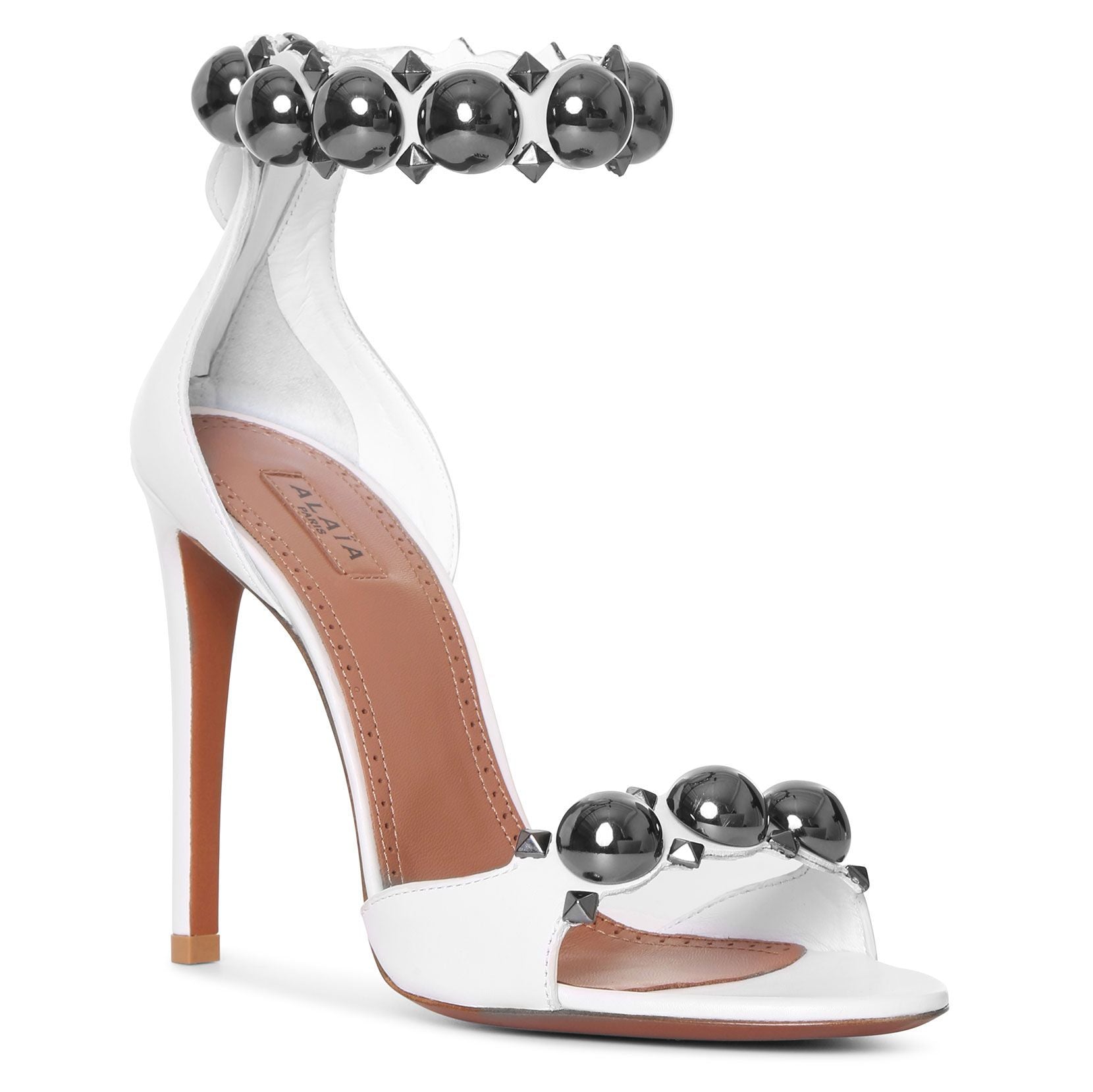 White metal bombe sandals