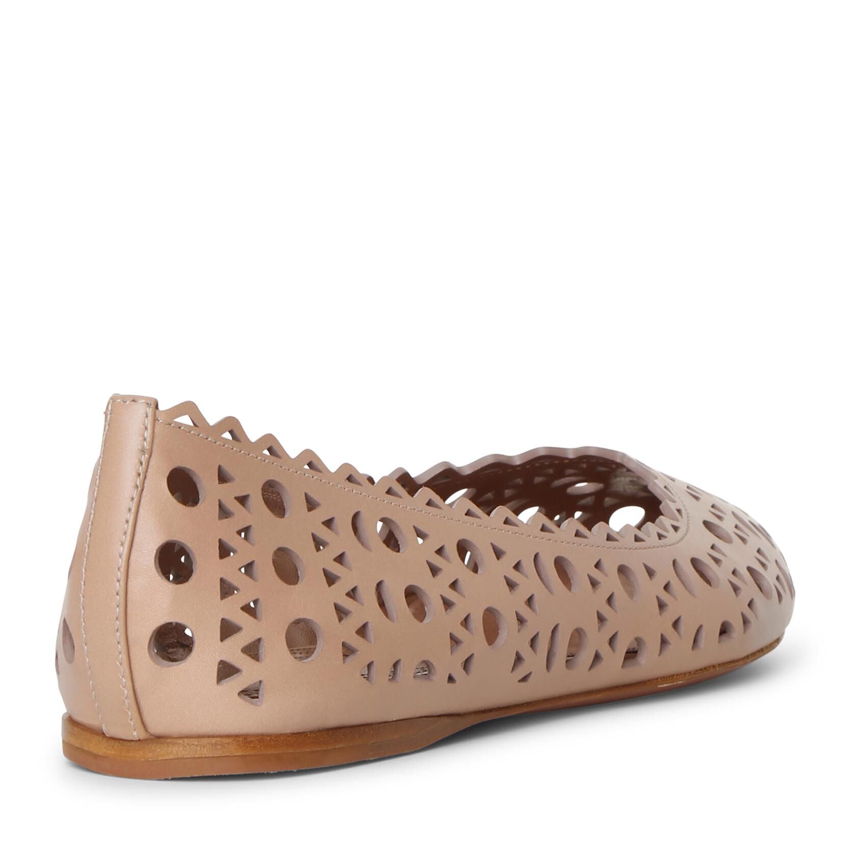 Beige laser cut leather ballet flat