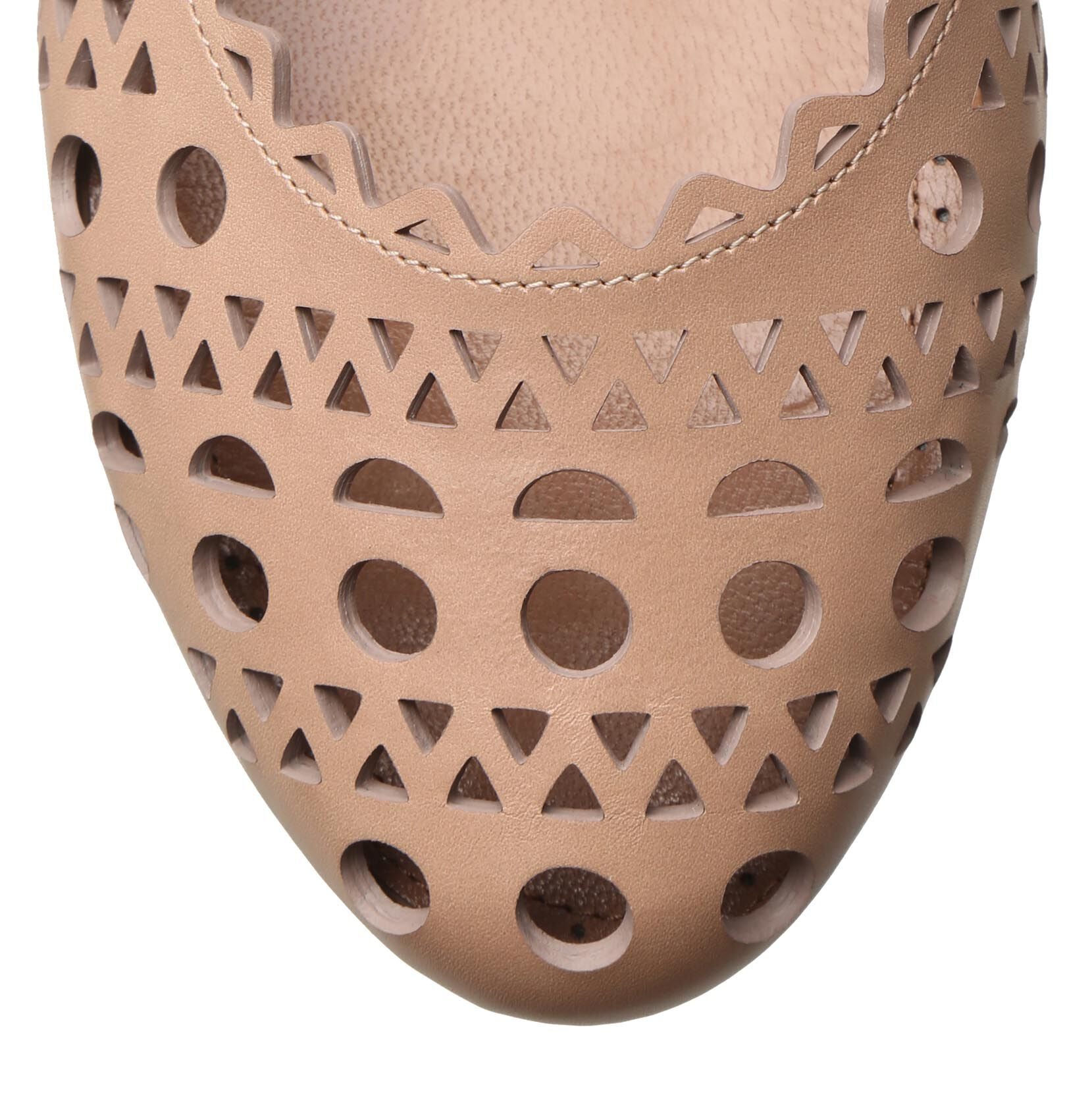 Beige laser cut leather ballet flat