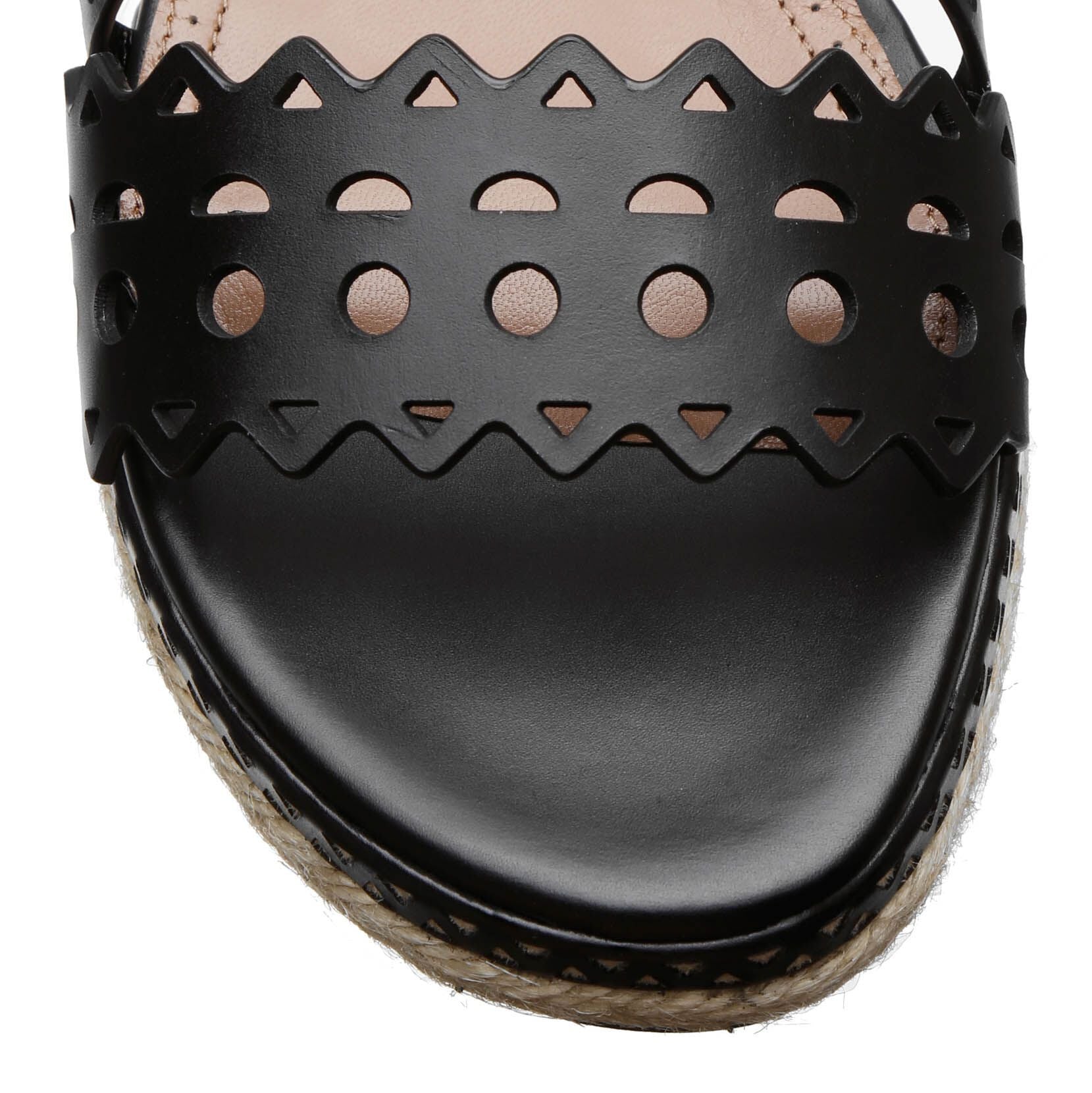 Laser cut leather espadrille platform sandals