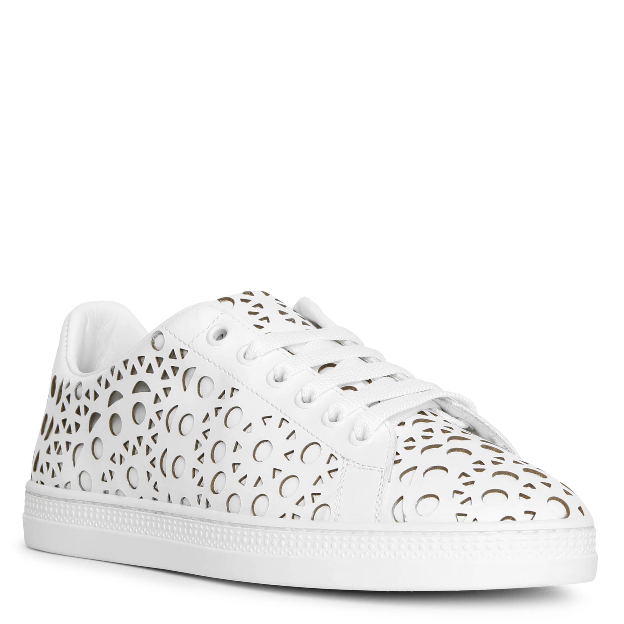White laser cut leather sneakers