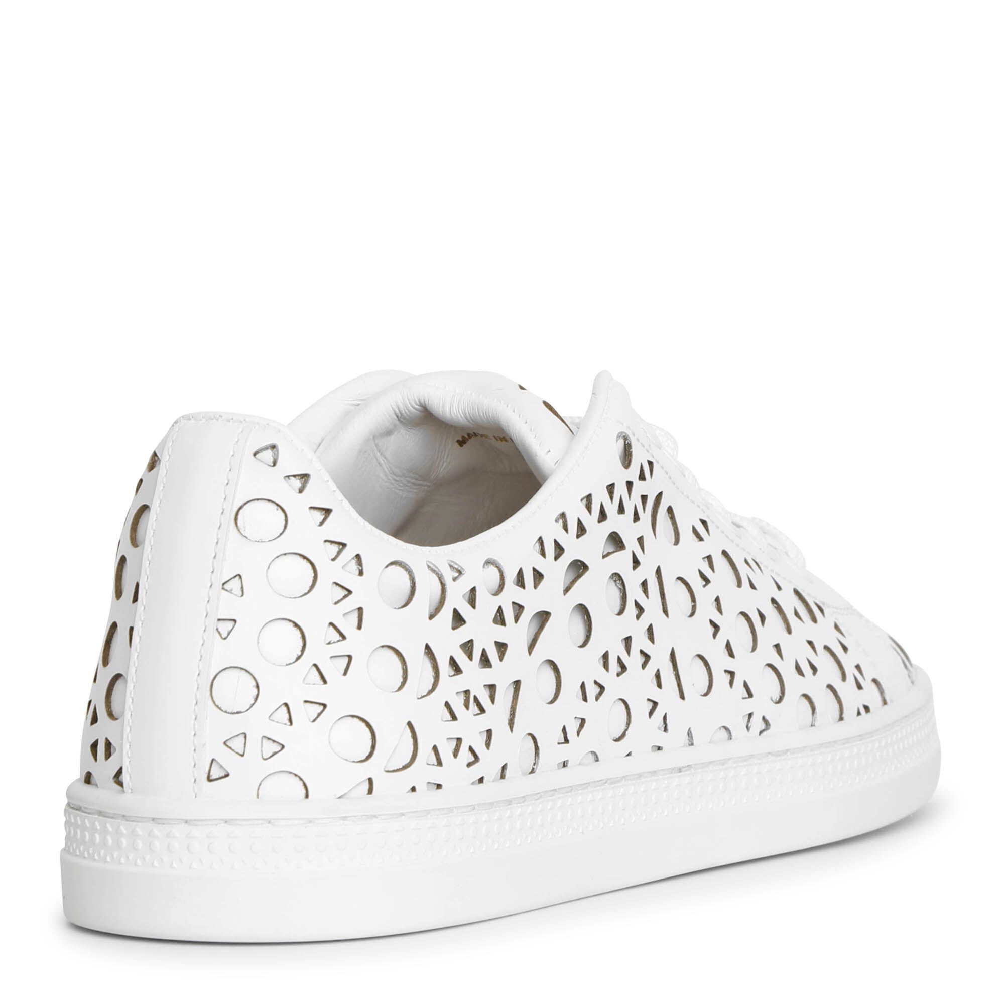 White laser cut leather sneakers