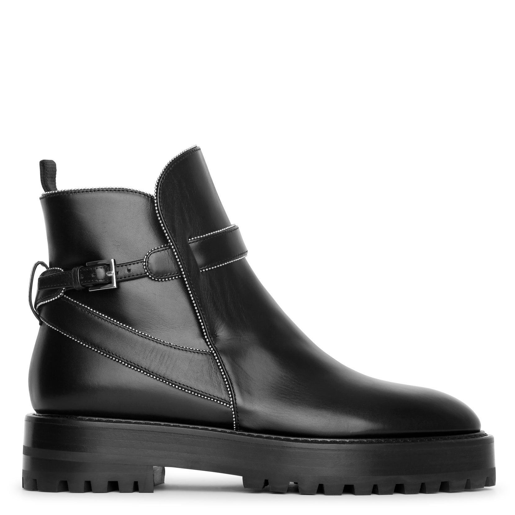Studded leather flat ankle boots