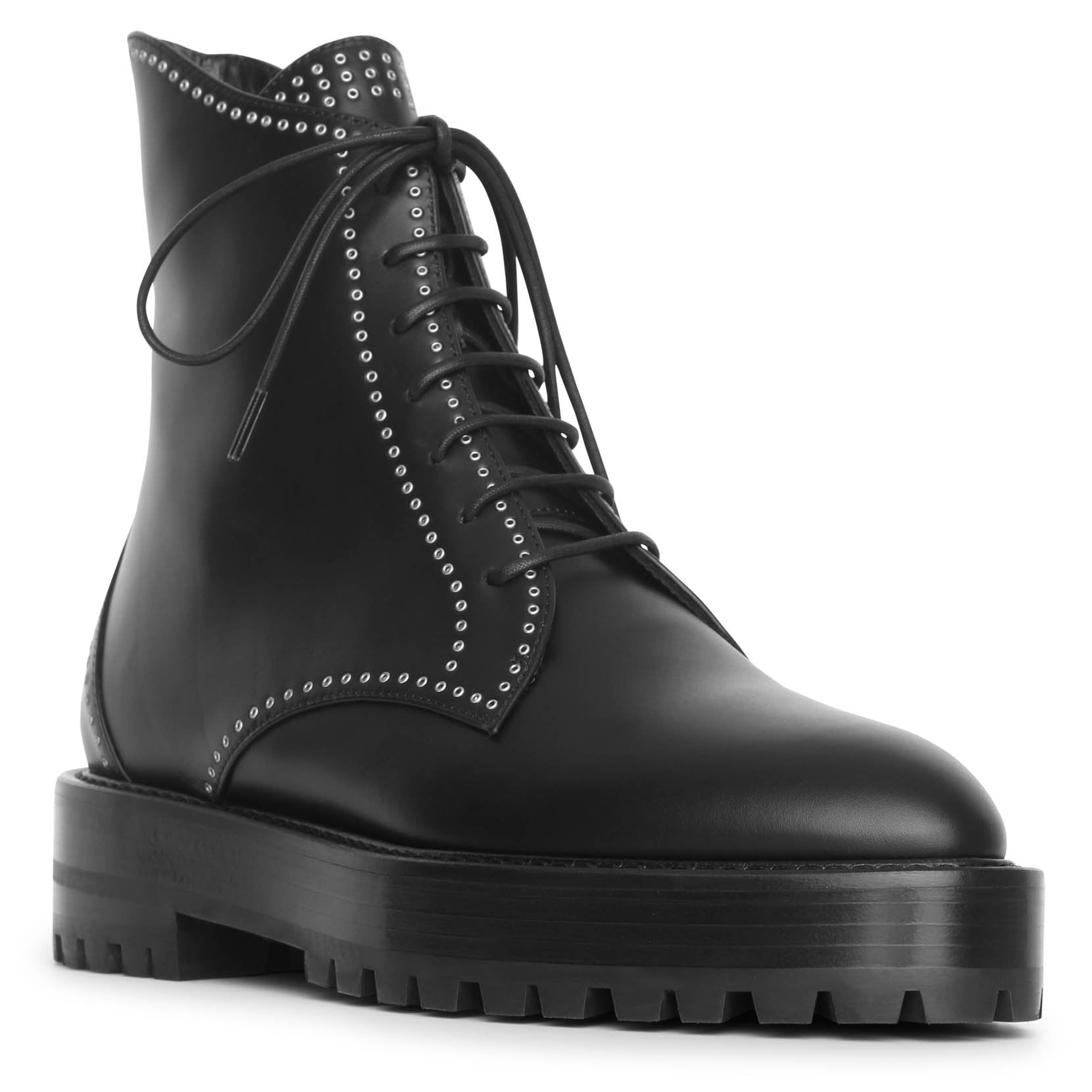 Lace-up leather ankle boots
