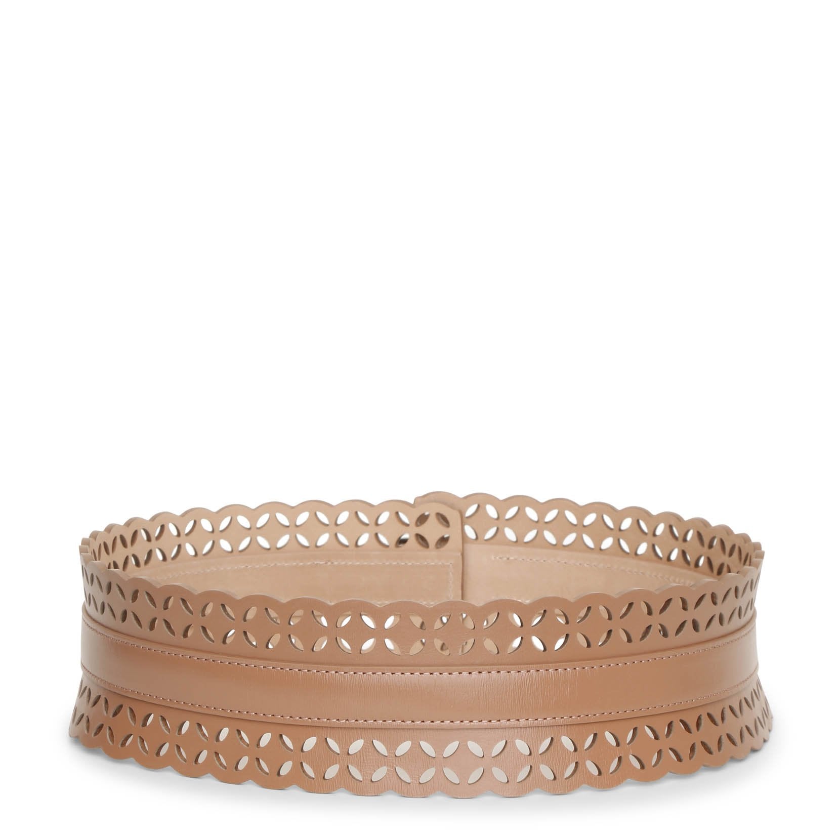 Laser cut dark nude leather belt
