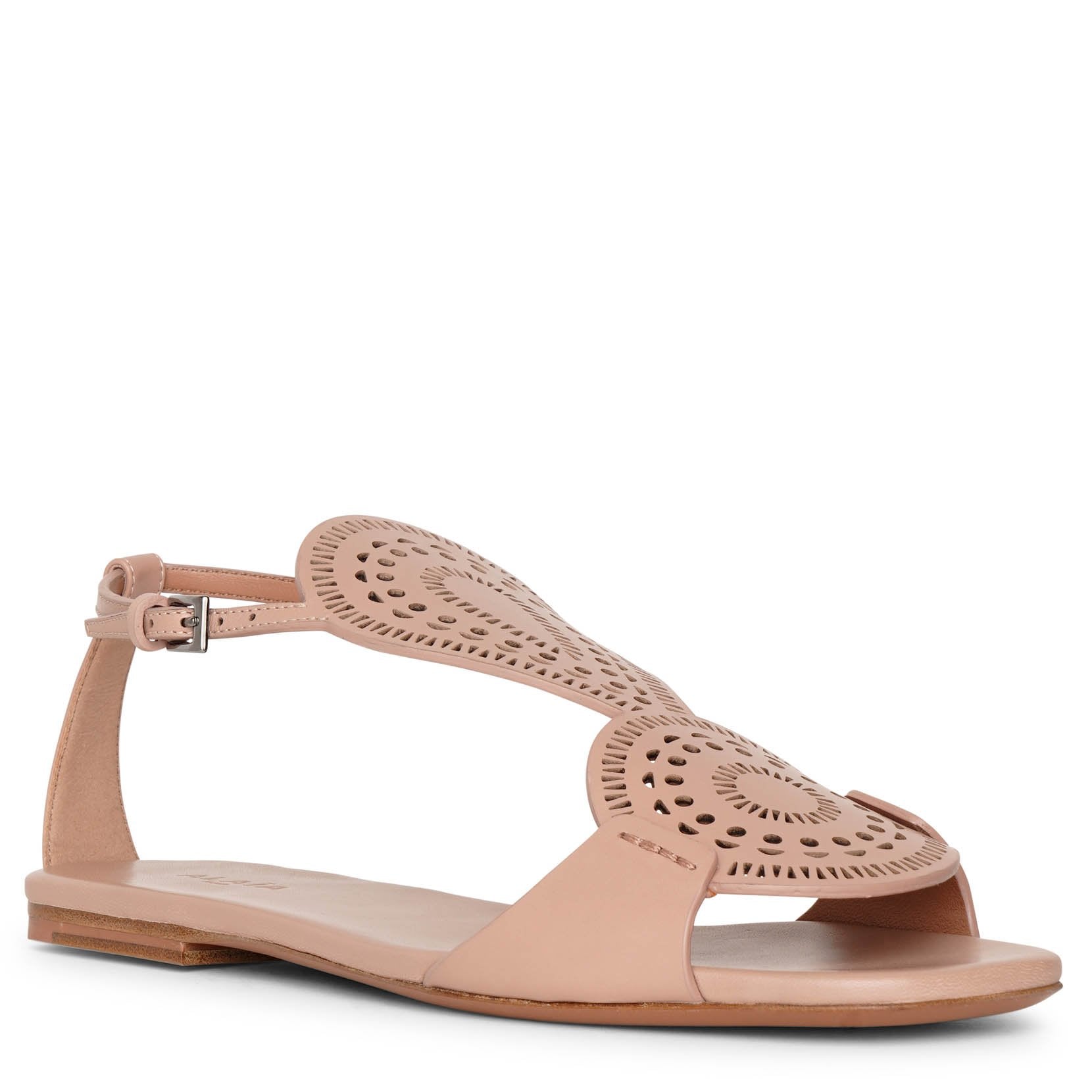 Laser-cut leather flat sandals