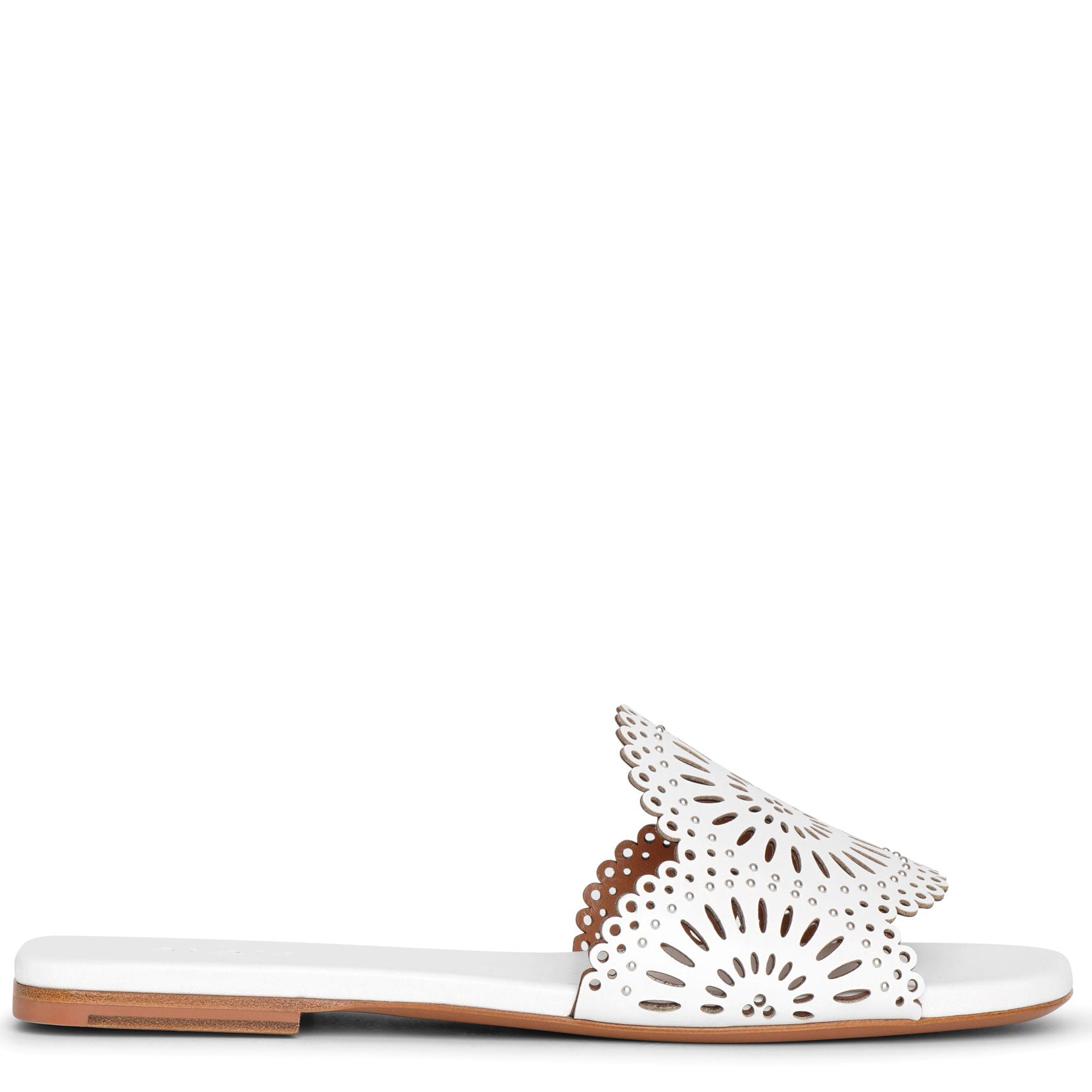 Molukai flat white leather mules