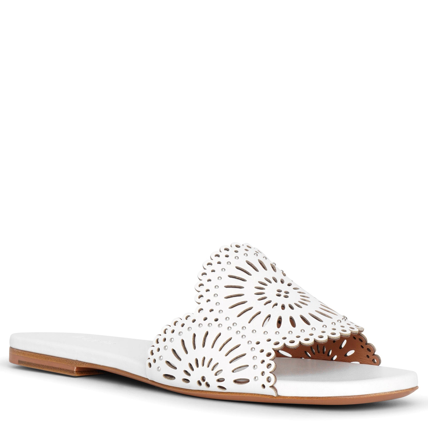 Molukai flat white leather mules