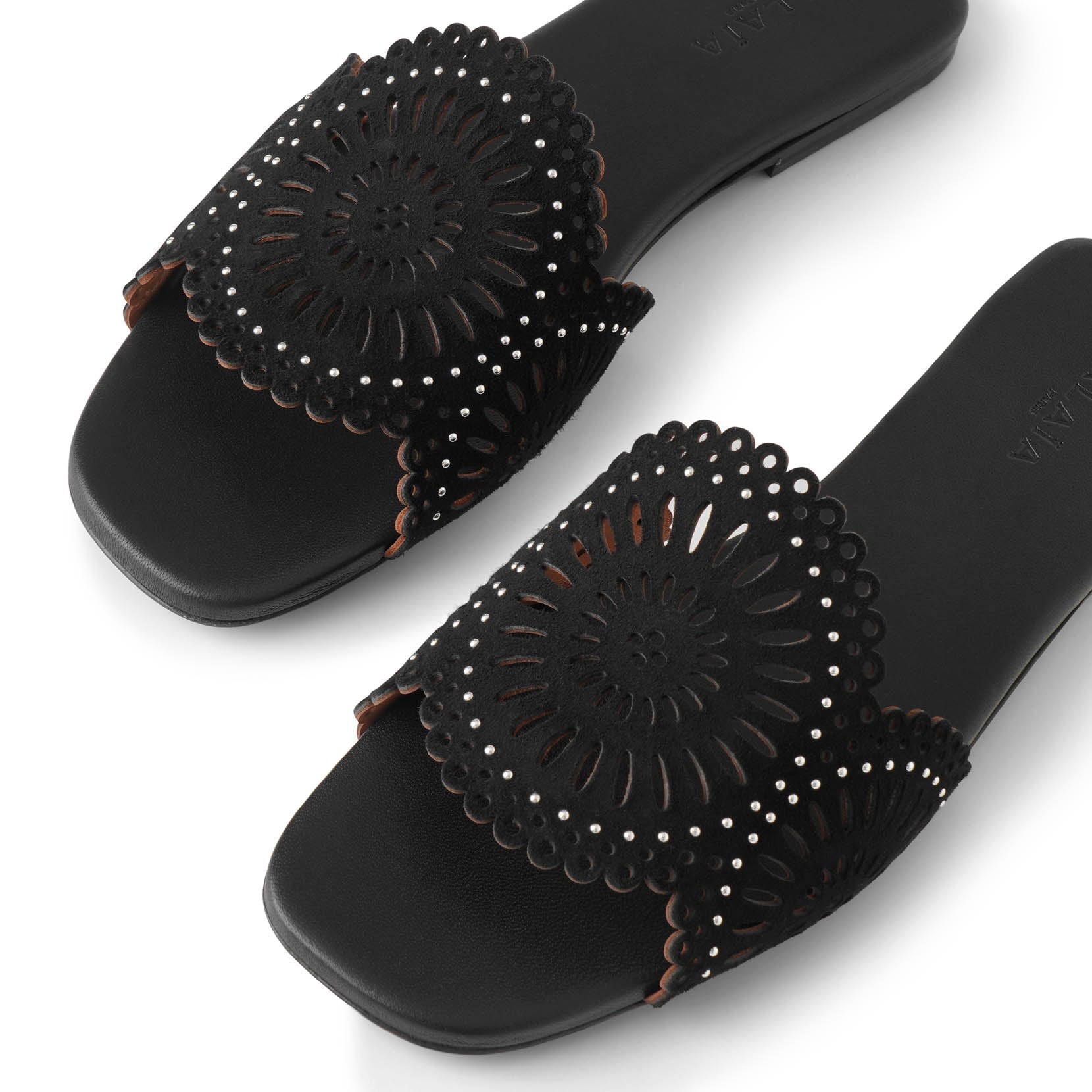 Molukai flat black suede mules