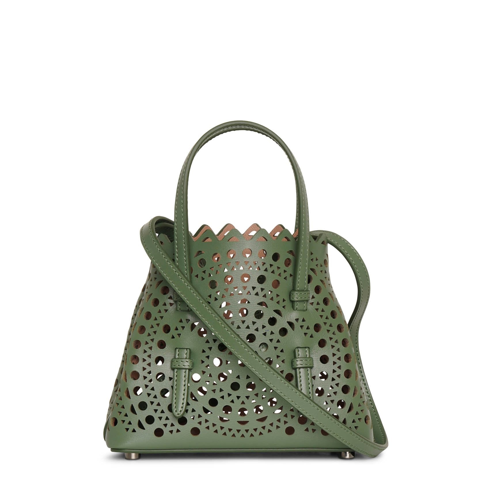 Mina 16 aloe green leather tote bag