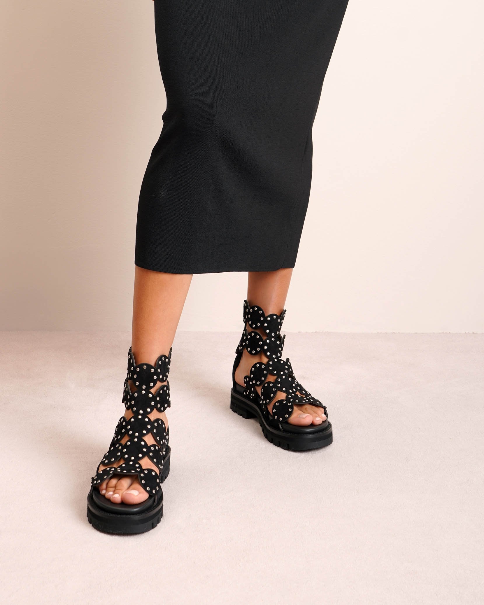 Studded suede chunky sandals
