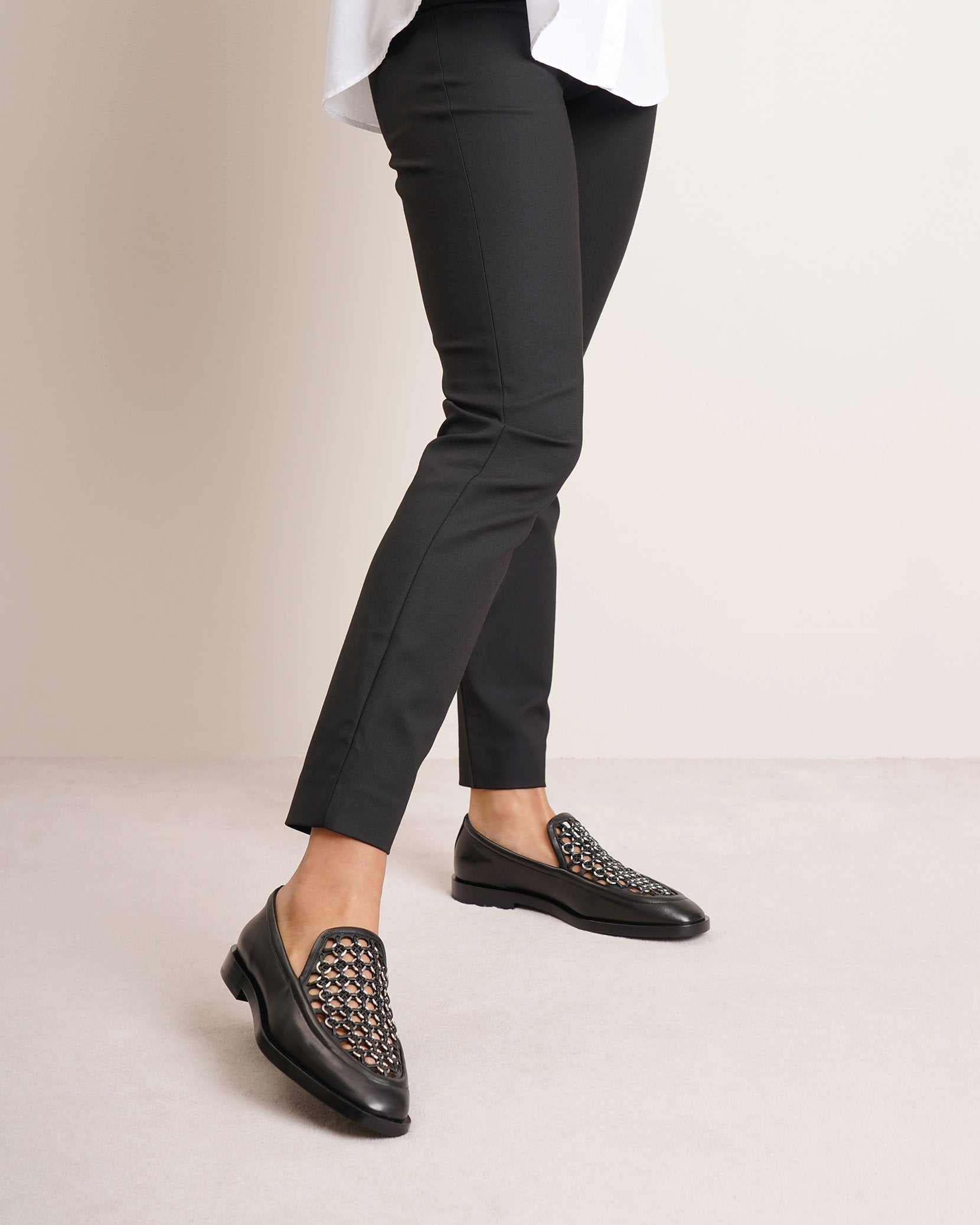 Eyelet leather moccassin flats