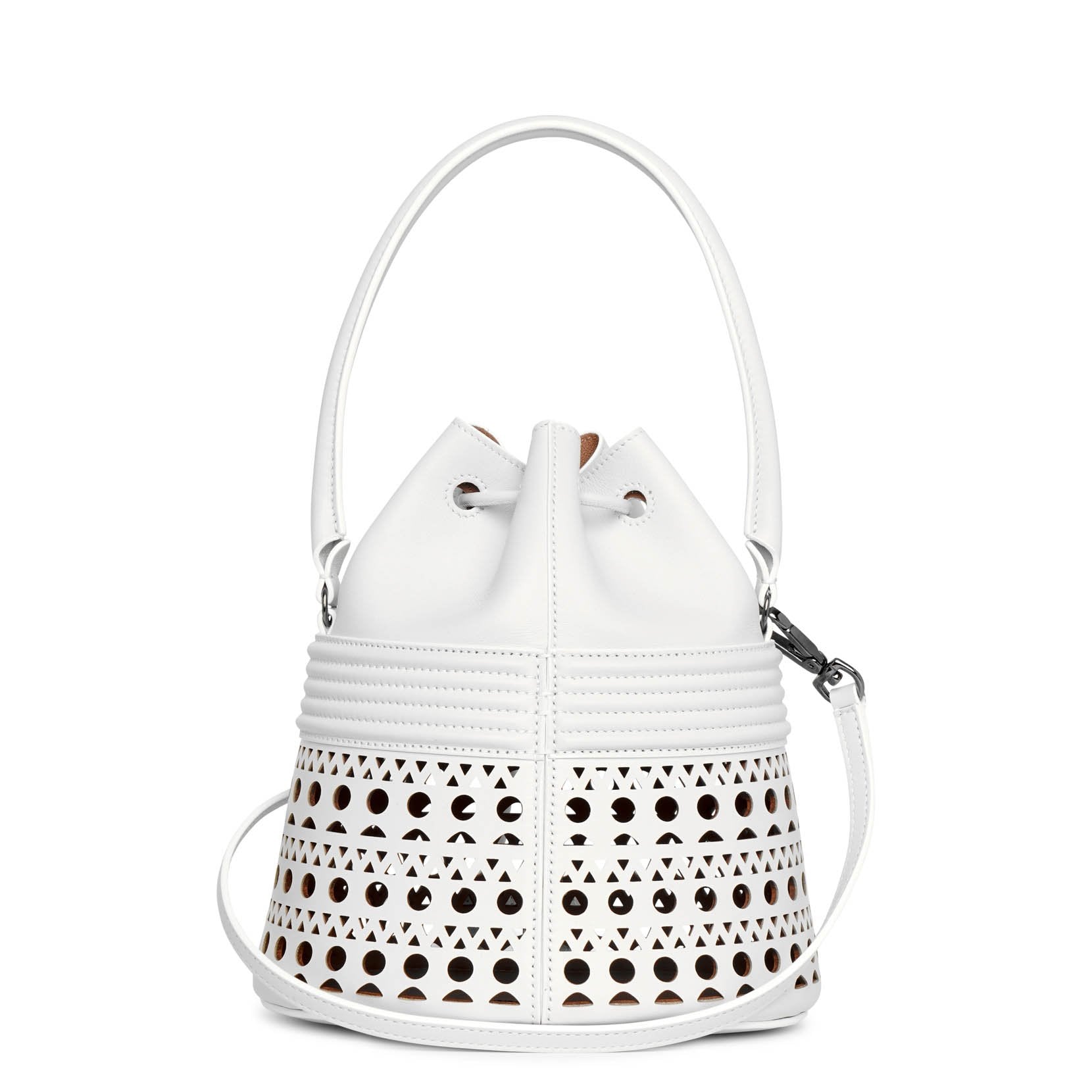 Bucket corset optic white leather bag