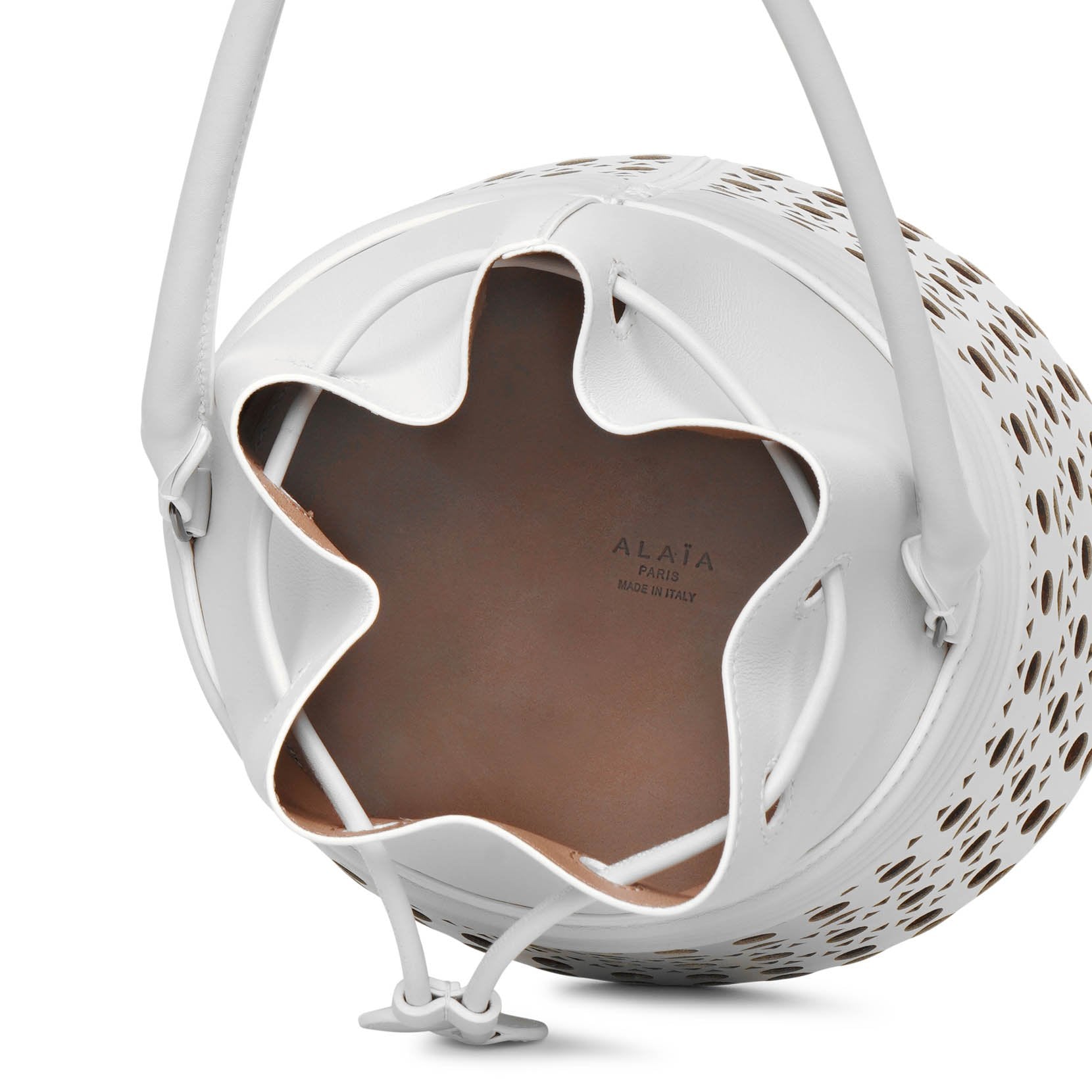 Bucket corset optic white leather bag
