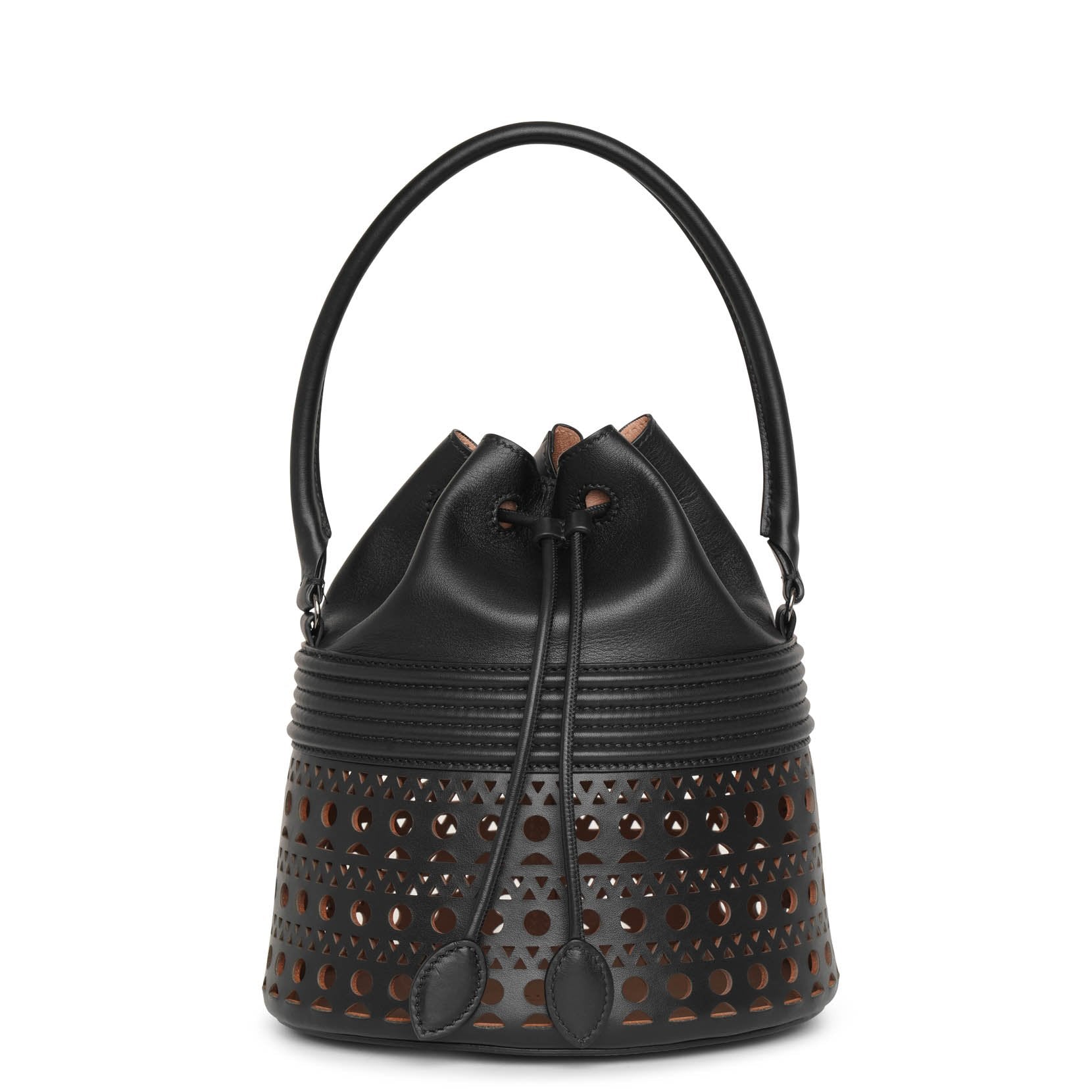 Bucket corset black leather bag