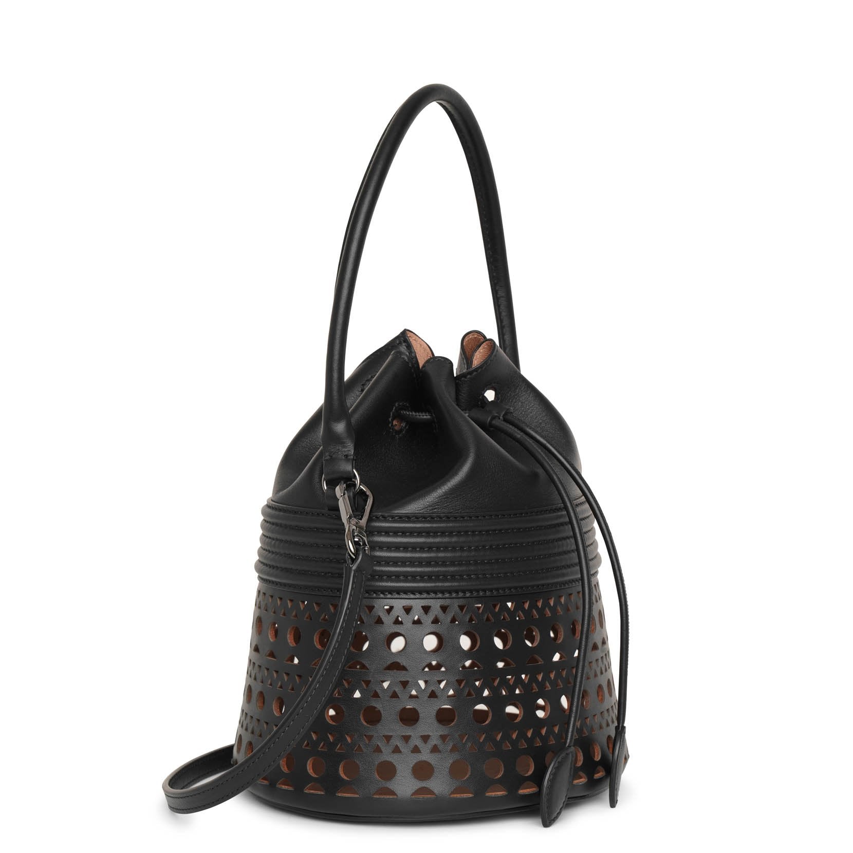 Bucket corset black leather bag