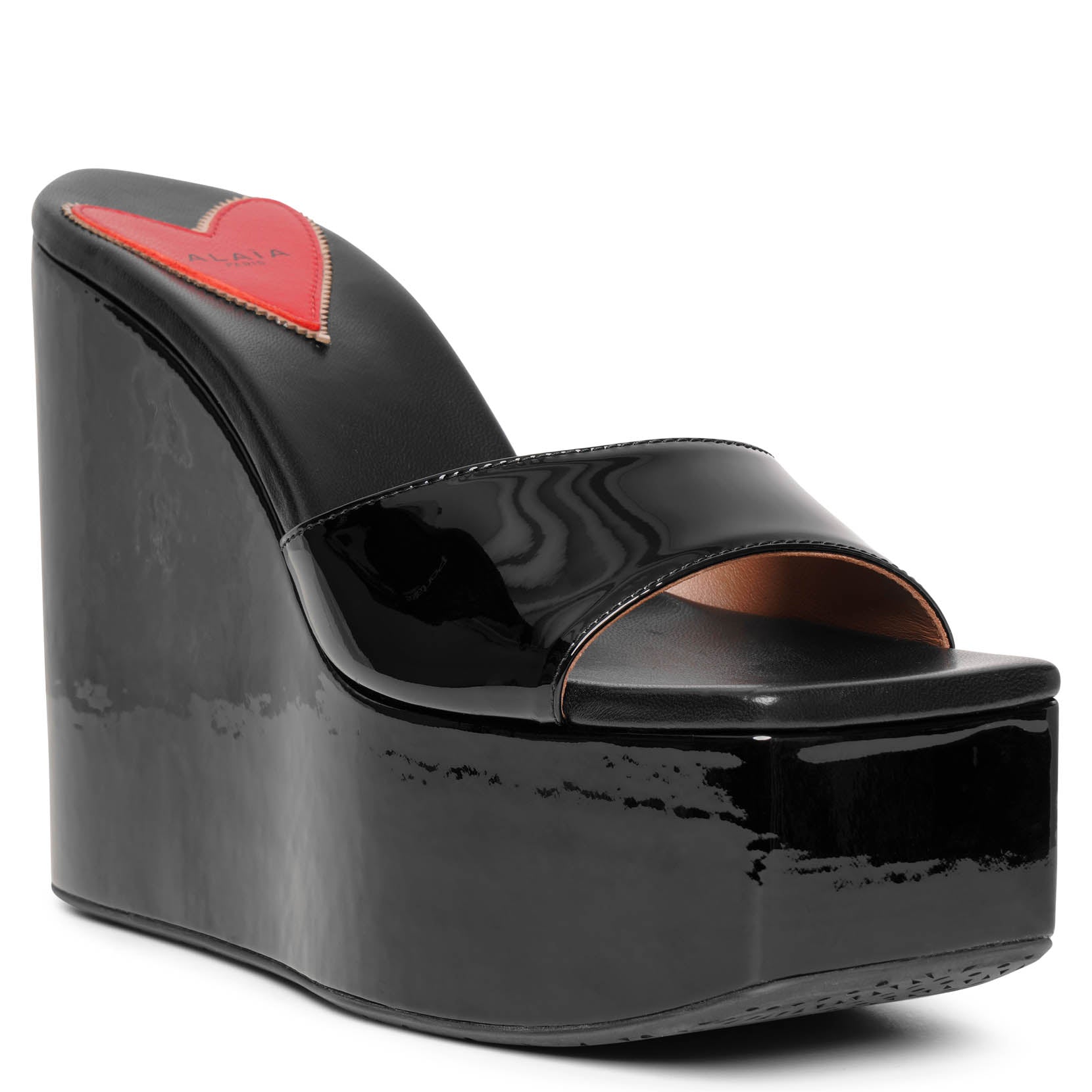 Color Wedge 120 black patent mules